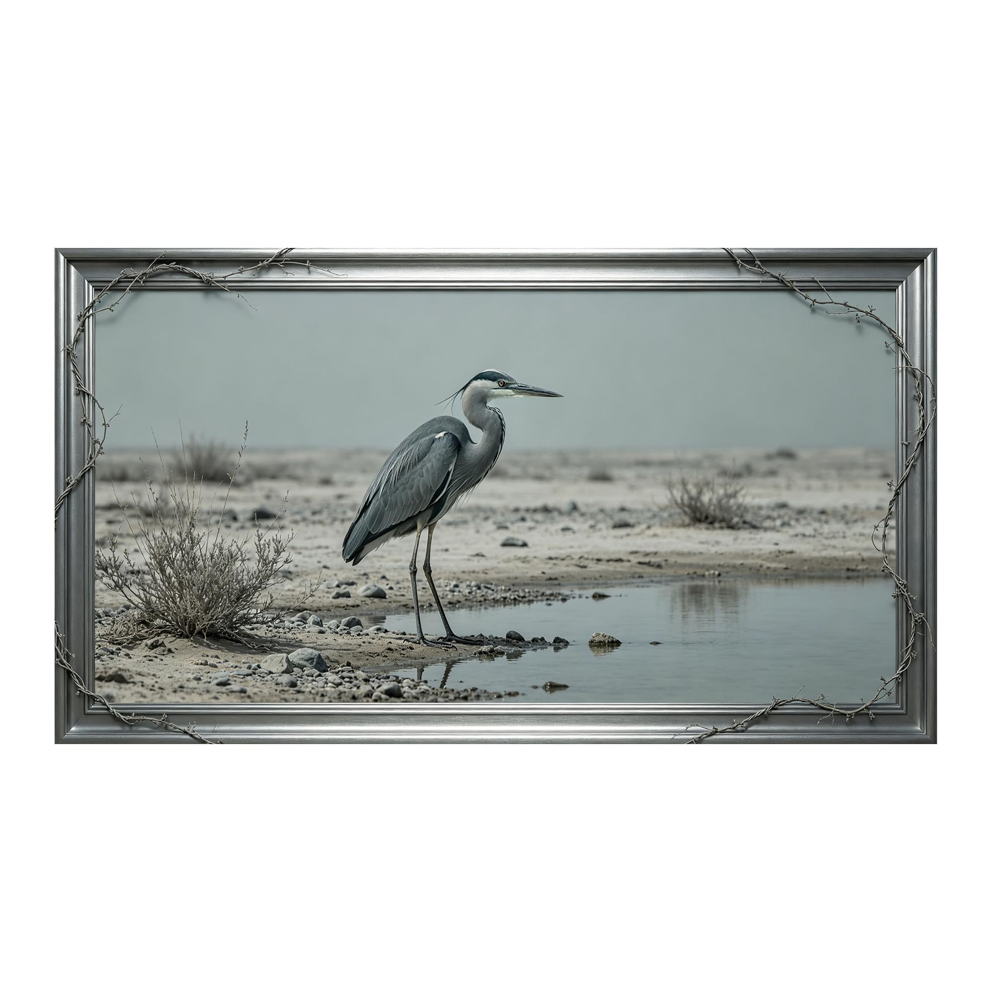Murasolite 3D 3D Framed Wall Art 50cm×90cm Desert Heron Landscape Photography SelfAdhesive Fabric Mural Wall Decor, Peel and Stick No Damage to Wall for Bedroom Living Room