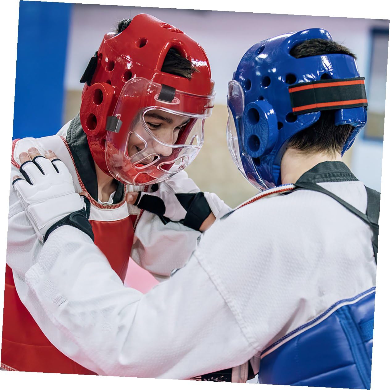 Maschera Protettiva per Viso in Plastica Temperata 2 Pezzi per Allenamento Karate e Taekwondo Protezione Completa e Vestibilità Confortevole