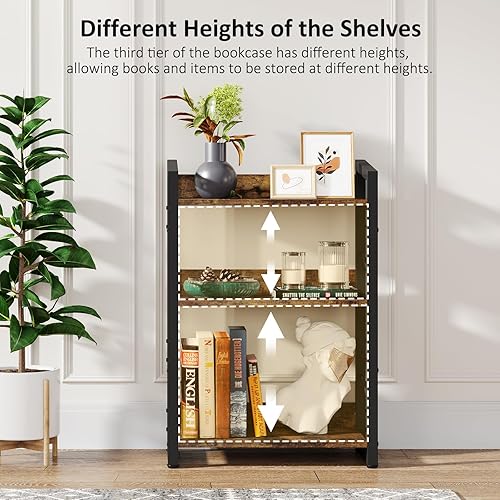 Miniatura 5 de Hosfais Book Shelf Small Bookshelf: 3-Tier Wood Bookcase Industrial Bookshelf with Edge Protection Metal Narrow Bookcase Storage Organizer Display