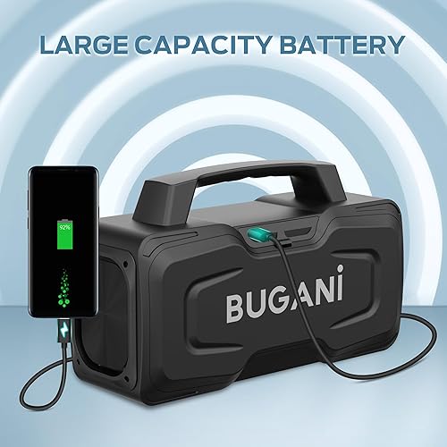 Miniatura 5 de BUGANI Altavoces Bluetooth, altavoz inalámbrico portátil IPX7 impermeable, altavoz fuerte con subwoofer, altavoz grande para exteriores, micrófono