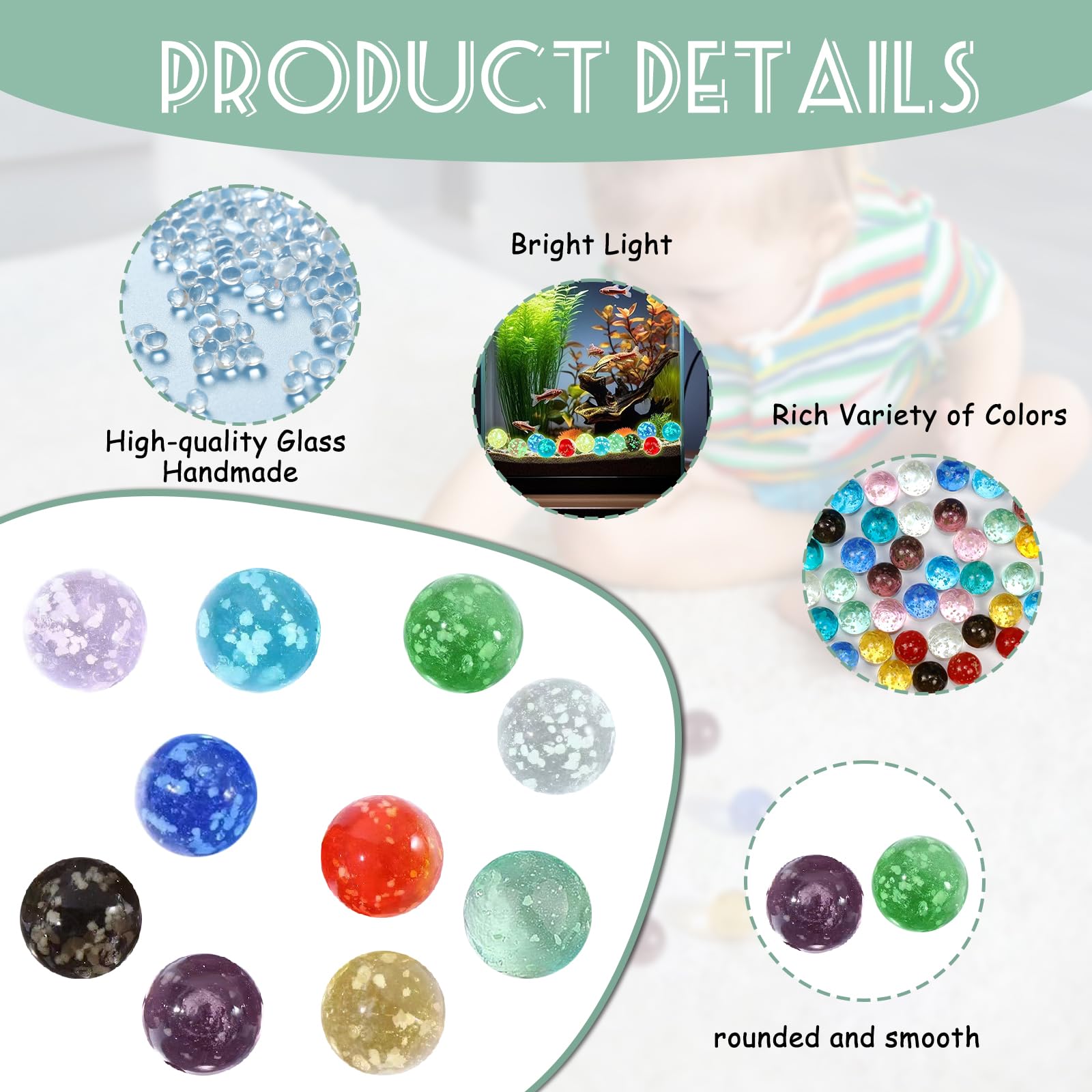 40 Canicas de Vidrio, 16mm Canicas Que Brillan en la Oscuridad, Diez Colores, Adecuado para Juegos Infantiles con canicas