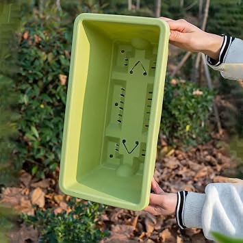 14 Inchs Plastic Flower Box Planter,Rectangular Window Flower Box Planter with Tray,Green