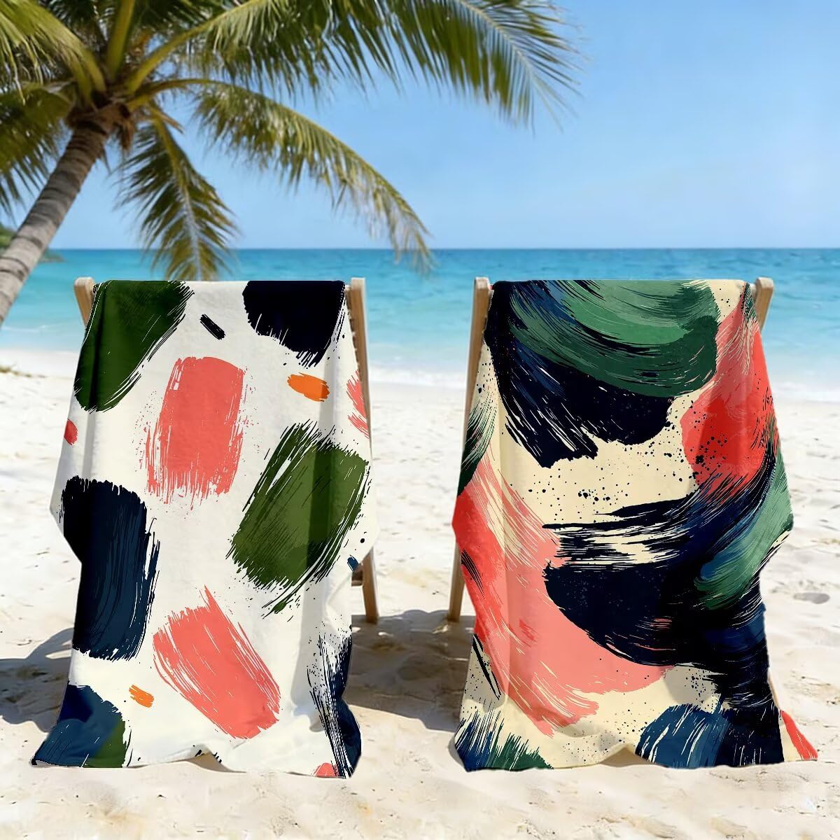 Toalla Playa 80x160 cm, Toalla Gimnasio Microfibra Secado Rapido, Juego de 2 Antiarena Toallas de Playa, Ligera Compacta Toallas Microfibra Grande para Viaje, Regalo Hombre Mujer (Pintada) -5075