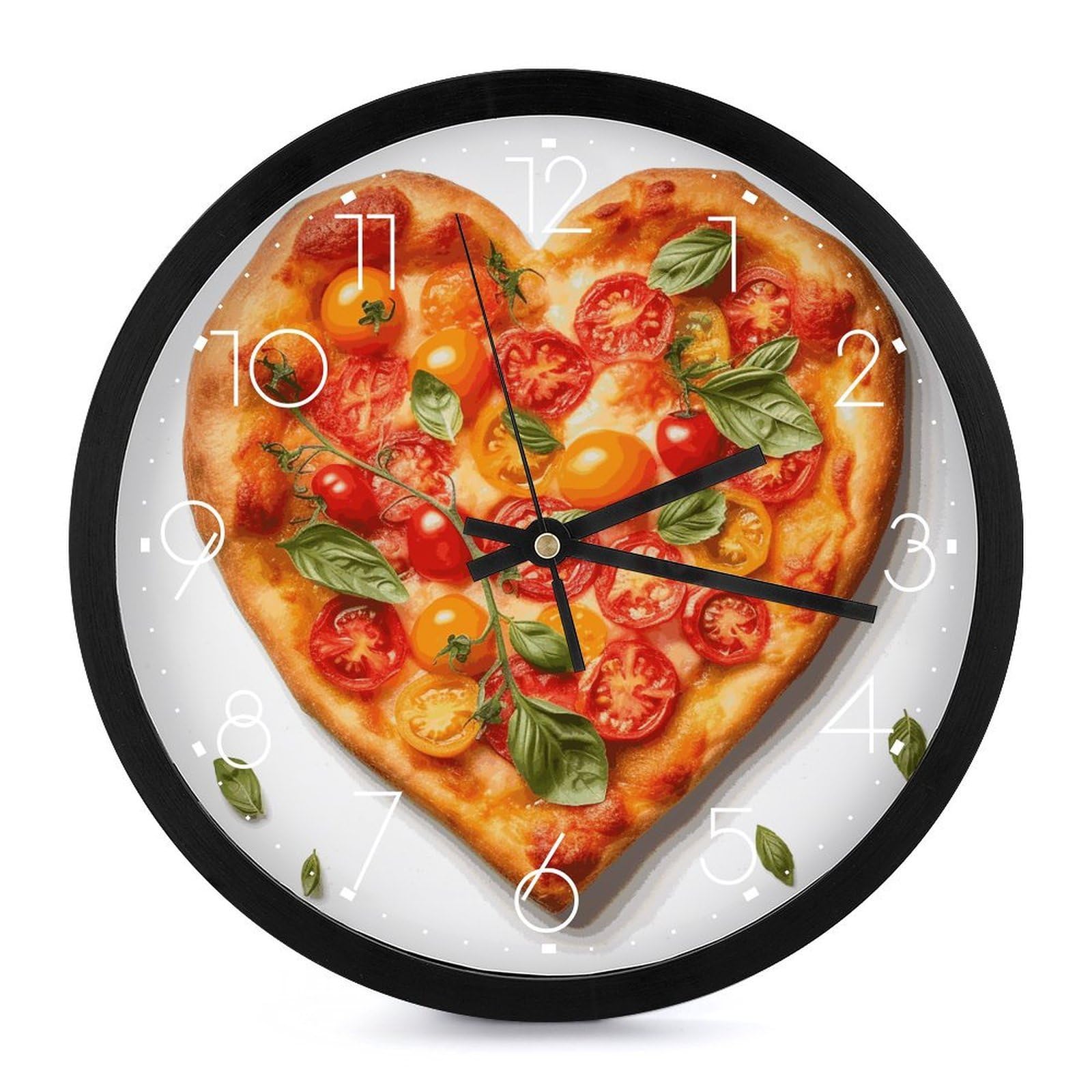 Horloge murale pizza silencieuse en forme de cœur pour salon