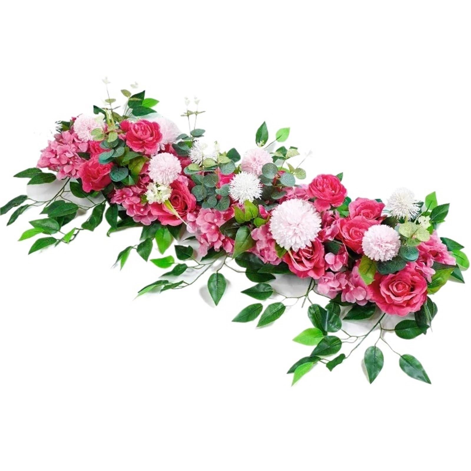 Dcrxz Artificial Flowers 100cm Luxury White Rose Artificial Flower Row Wedding Table Centerpiece Flowers Backdrop Wall Arches Decor Party Stage Floral(Rose red)
