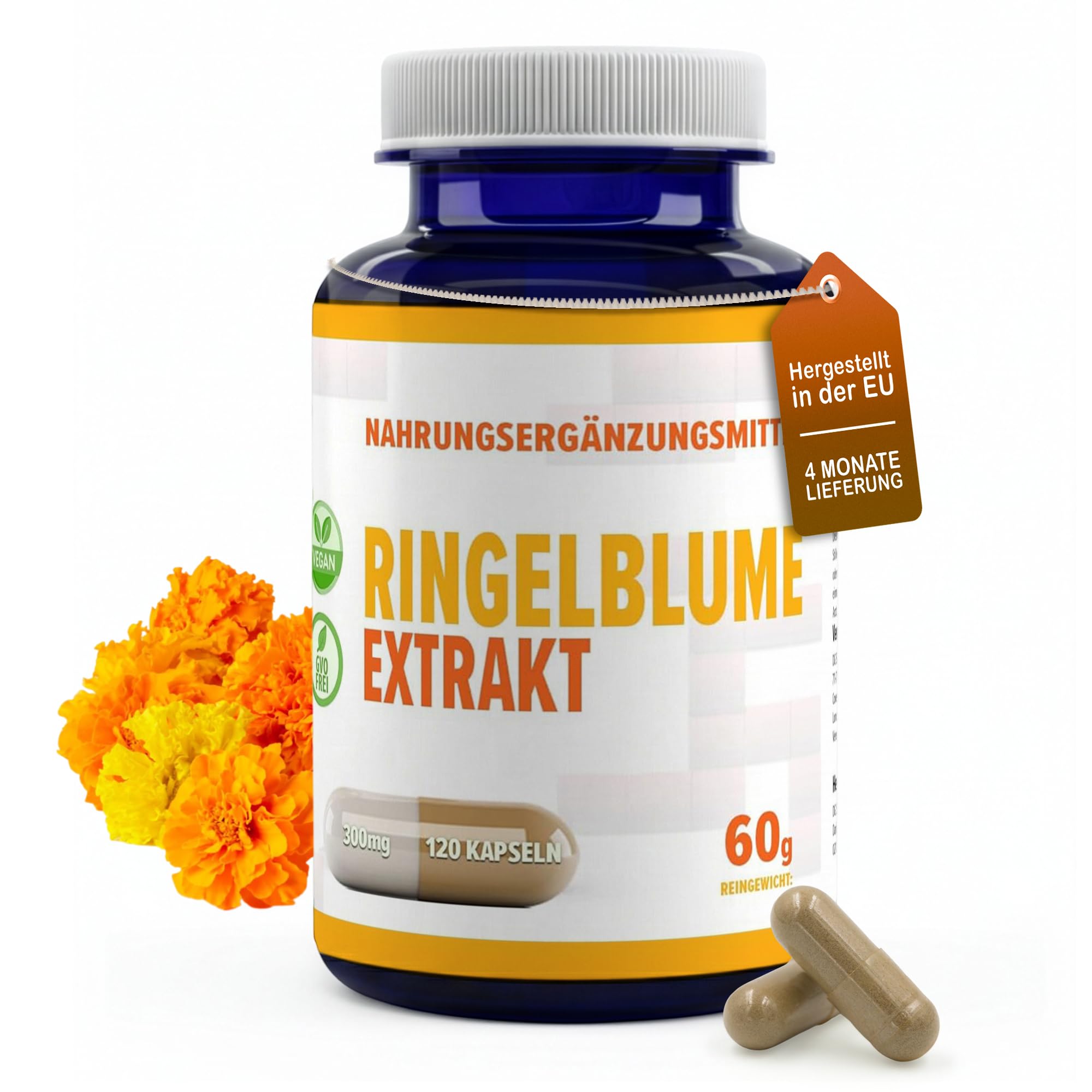 Hepatica Lutein | 30 mg, Zeaxanthin 6 mg & Meso-Zeaxanthin 9 mg | aus Ringelblumen-Extrakt 300 mg | 120 vegane Kapseln | Tagetes erecta | GMP & Laborgeprüft
