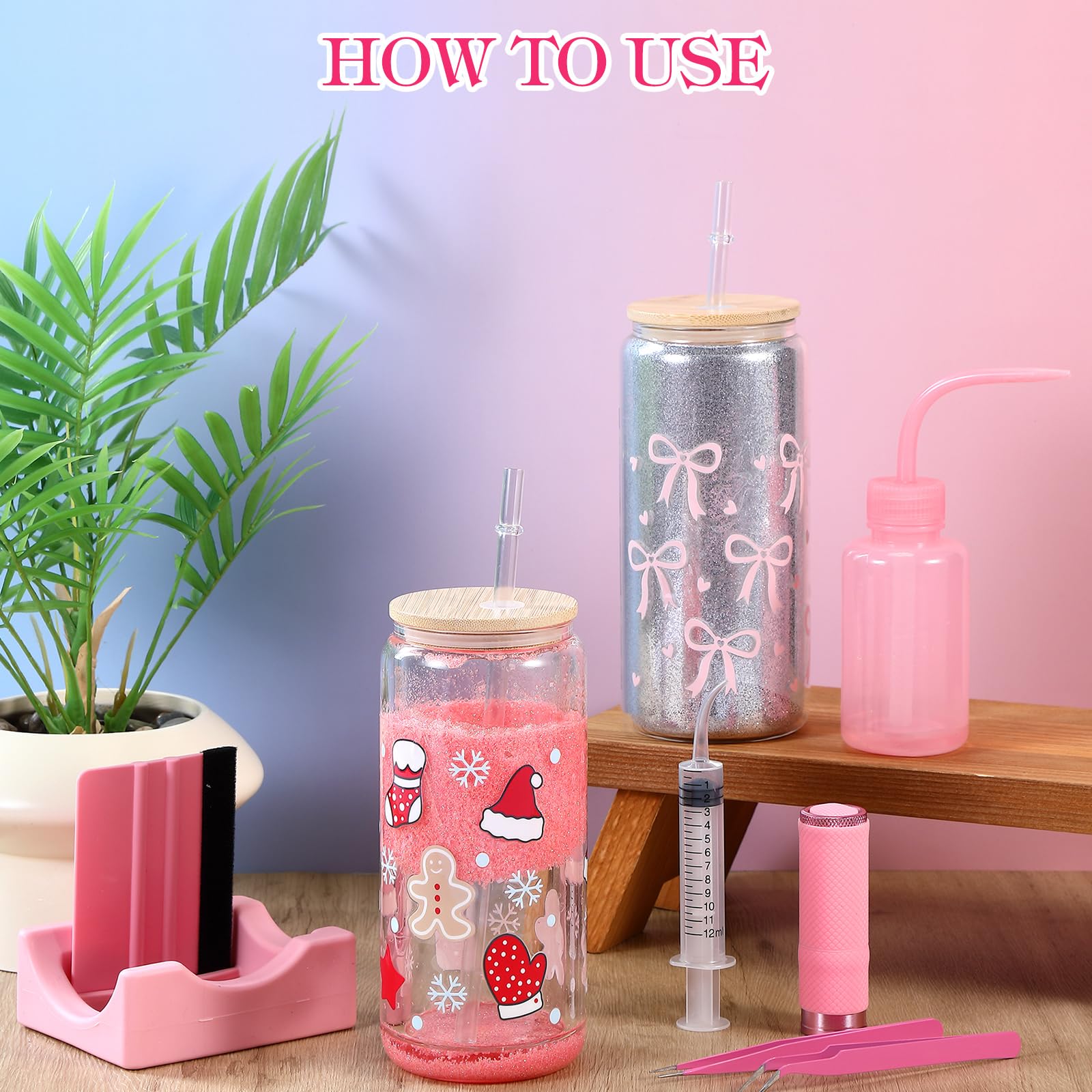 Baderke Kit de 20 vasos de globo de nieve de 16 onzas, botella exprimible, purpurina, pinzas de embudo, taza medidora, guantes, almohadilla de alcohol, linterna, pulidor para suministros de bricolaje