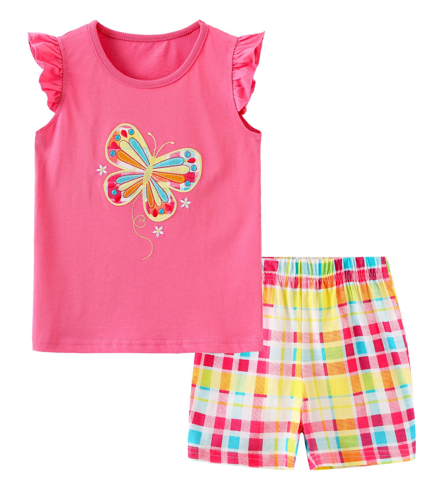 Girl Summer Short Set Cotton Outfits Short Sleeveless Tee T Shirt Tank Top Shorts Pant 2PC Set 2-7Y