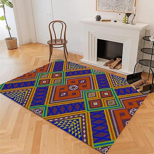 Miniatura 4 de Alfombra colorida de los años 70S, estilo retro, bohemio, lavable a máquina, alfombra de cocina para interiores, alfombra de pelo bajo, alfombra de