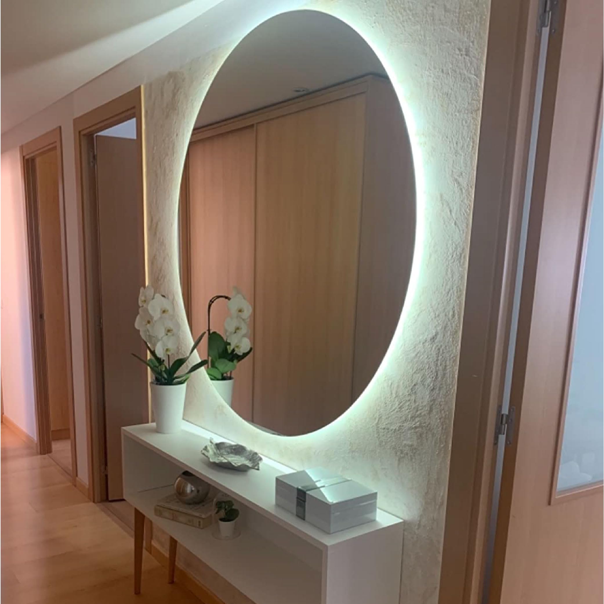 CustomGlass Espejo de Baño con iluminación Led Redondo Varias Medidas con Forma Circular Pared (Redondo 80 cm)