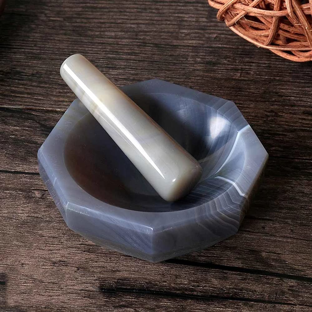 Molinillos de especias de ágata natural, juego de molinillo de mortero, molinos de condimentos de mano, olla para mezclar ajo y pimienta, mortero y maja, herramienta de cocina para moler