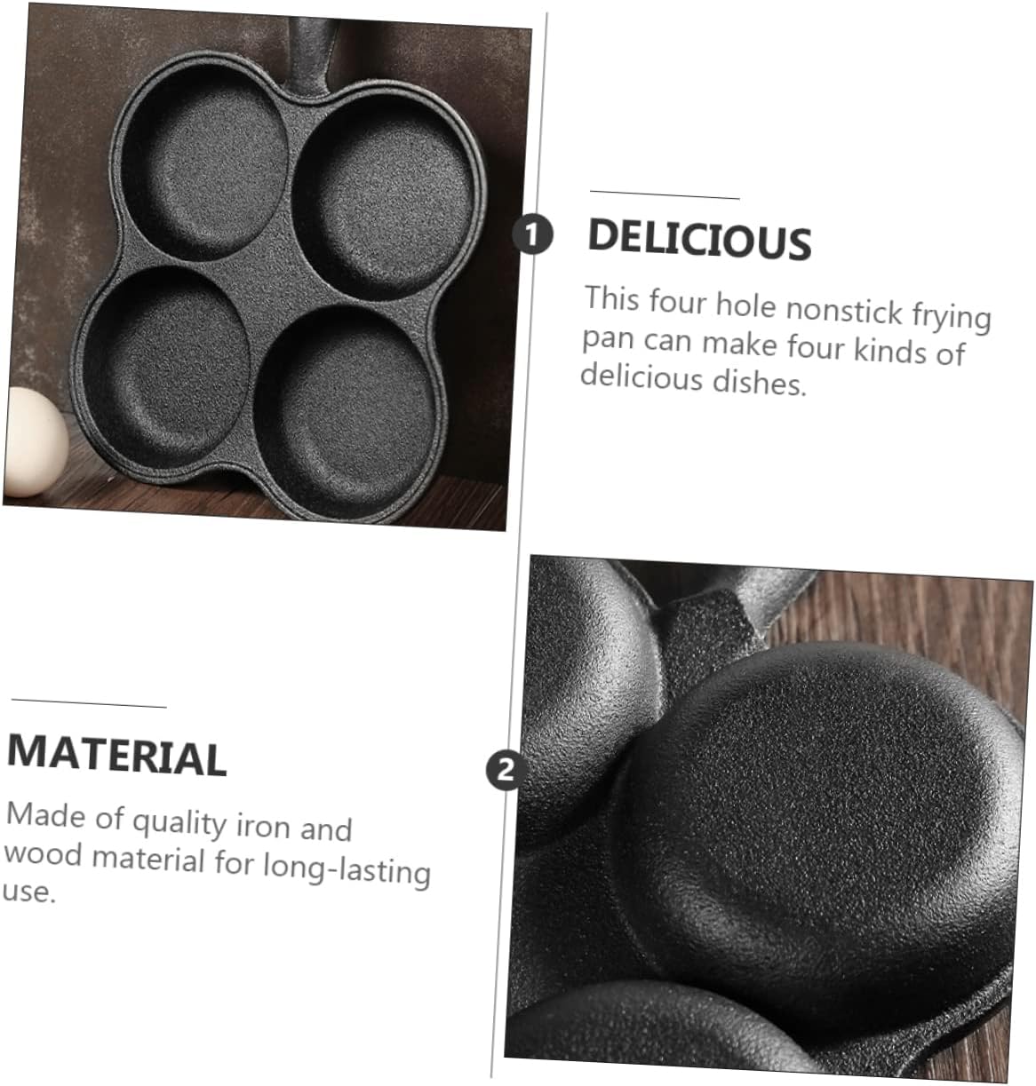 Four-hole Non-stick Egg Frying Pan Cast Iron Omelette Skillet for Breakfast Cooking Lightweight and Easy to Clean Kitchen Accessory