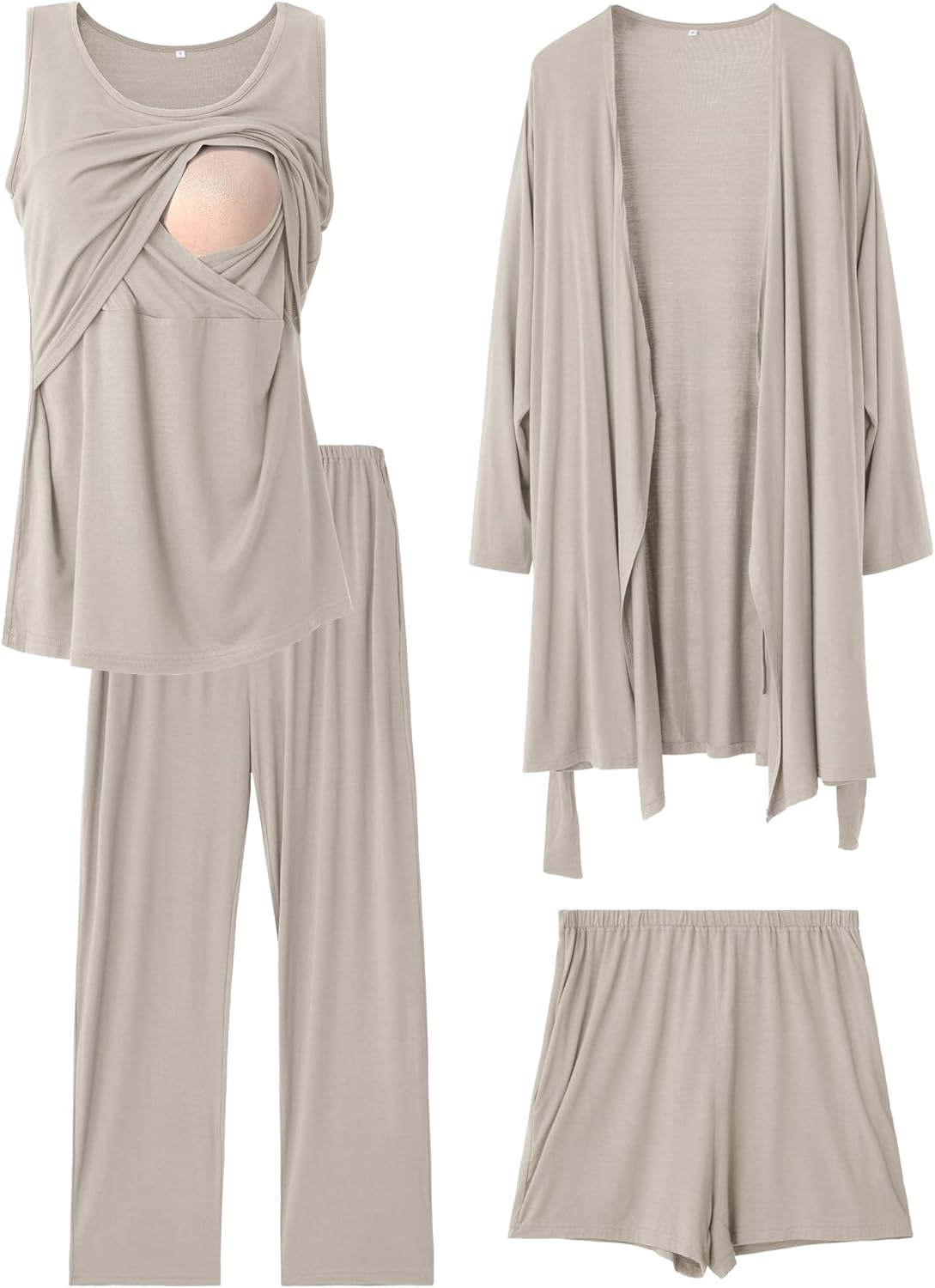 Rnxrbb 4 PCS Nursing Pajamas Gown Set Postpartum Pajama Nightgown Breastfeeding Pj for Hospital Labor Delivery