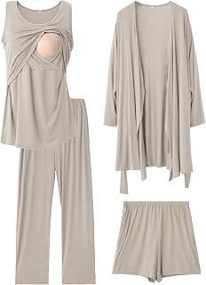 Rnxrbb 4 PCS Nursing Pajamas Gown Set Postpartum Pajama Nightgown Breastfeeding Pj for Hospital Labor Delivery
