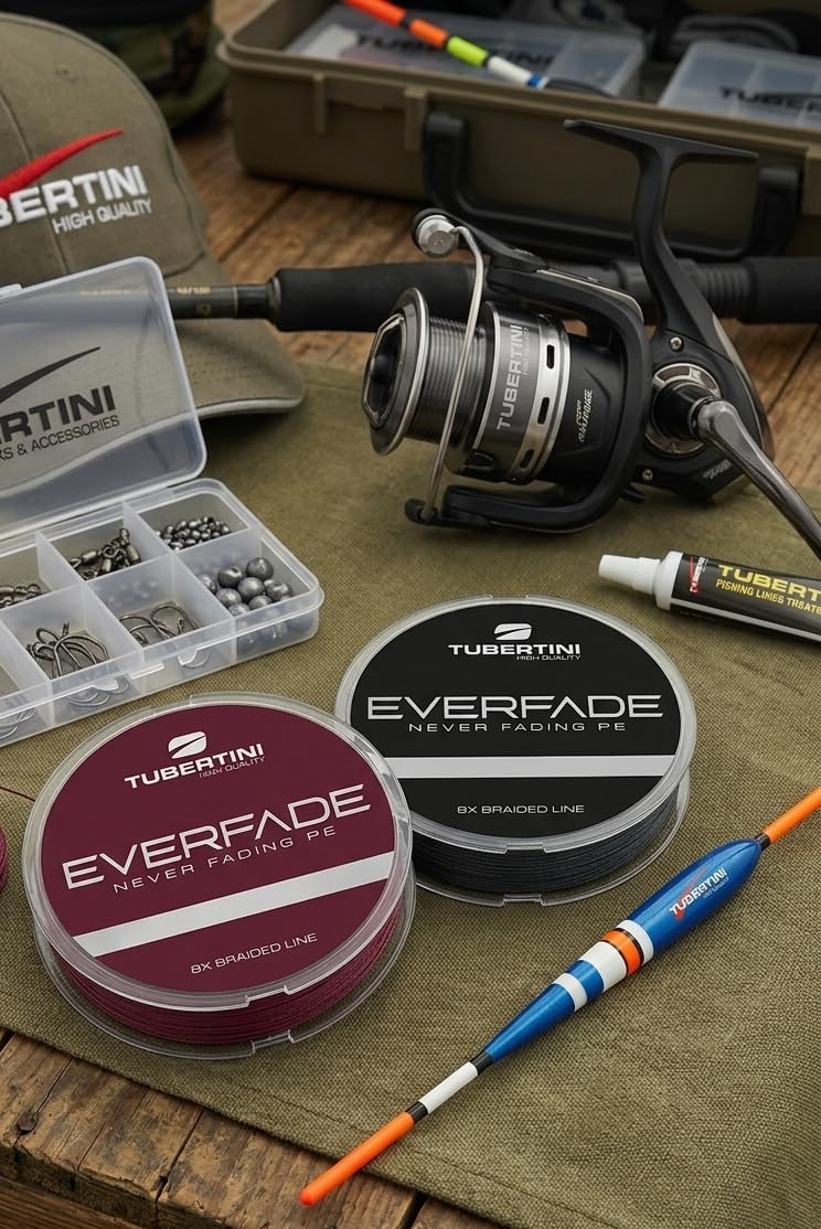 TUBERTINI Trecciato Multifibra X8 - Coatizzazione in Fluorocarbon - Rosso o Nero 150mt - Ø 0.08-0.20 spinning, vertical jigging, feeder, traina e Drifting