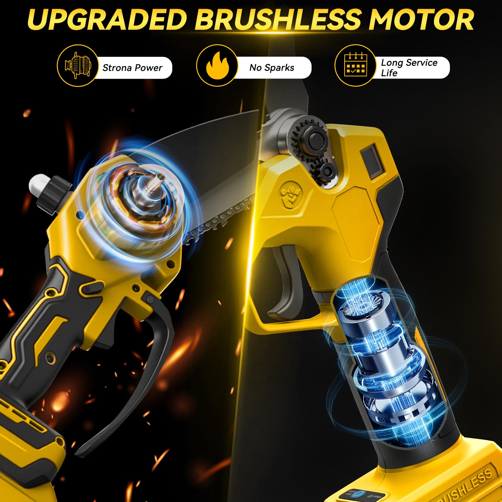 Mini Tronçonneuse 8 pouces et Sécateur électrique 30 mm Compatible avec DeWalt 20V, Generic Kit d'outils de jardinage 4 en 1, Portée 4,57 m pour élagage des arbres, Avec rallonge (Sans batterie)