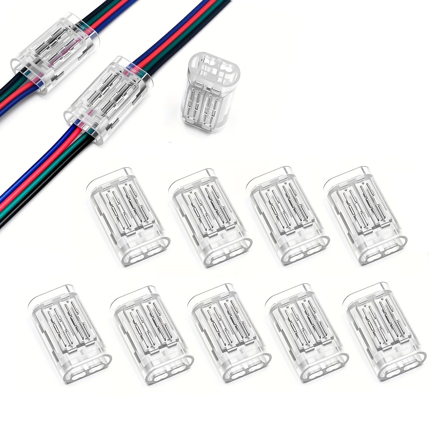 Connettore per cavi a 4 poli – 10 pezzi, attacco senza attrezzi per cavi di controllo 22–20AWG, adatto per sistemi LED RGB e derivazioni elettriche