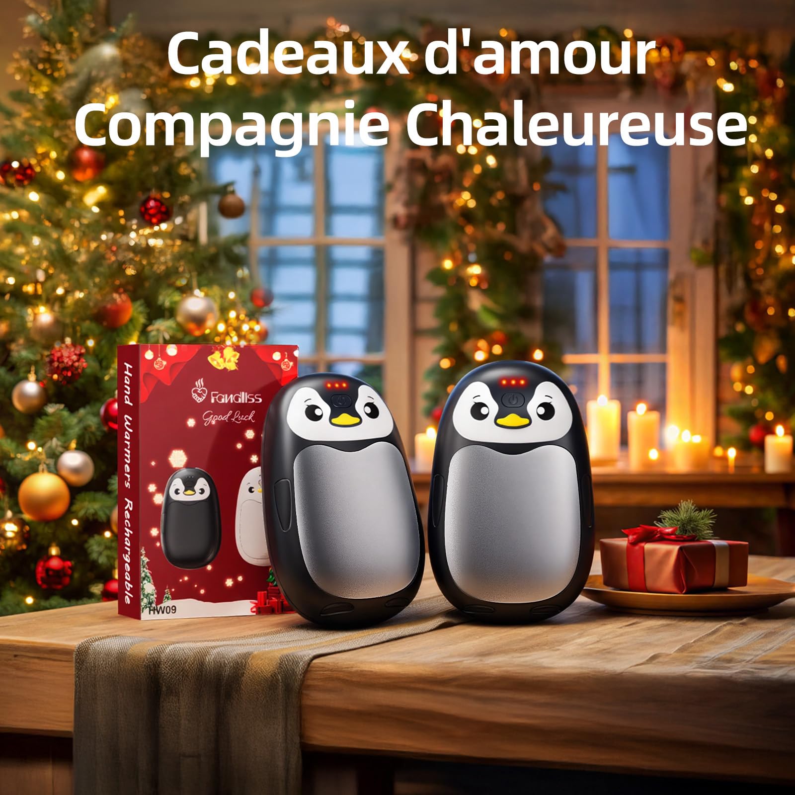Chauffe Main Electrique 2 en 1, Blanc Chaufferette Main Reutilisable 8000mAh Rechargeable par USB, 3 Niveaux de Chauffe, Cadeaux Hiver Unisexes, pour Camping et Sports en Extérieur