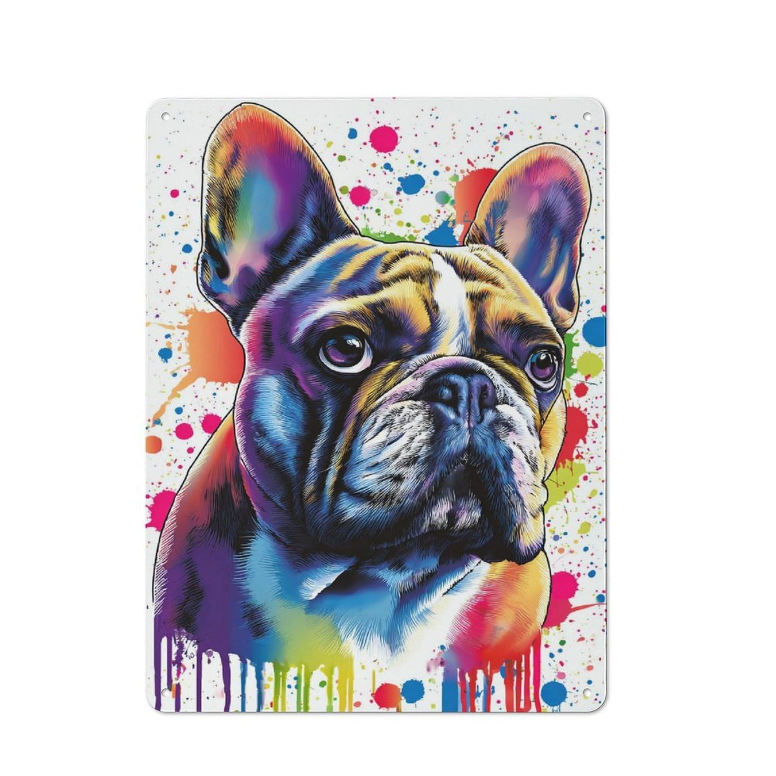 Junmoney Colorful French Bulldog Art Print -3 Vintage Tin Sign 40X30cm, Rustic Bistro Wall Plaque For Kitchen, Cafe, Pantry Or Dining Room