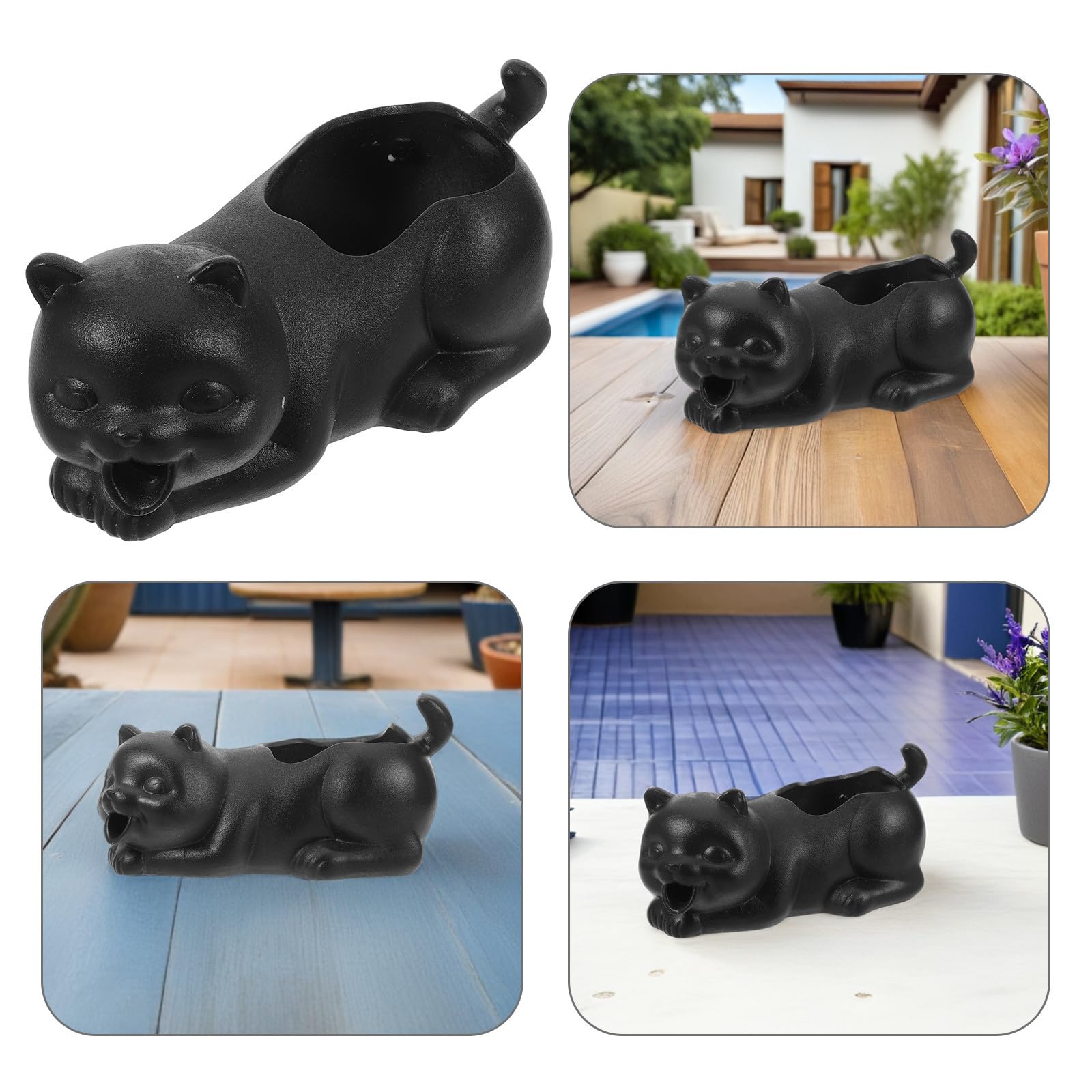 BESTonZON Fuente de Cerámica para Peceras Diseño de Gato Negro, Simulación Natural de Flujo de Agua y Fácil Instalación para Decoración Elegante en Acuarios de Agua Dulce