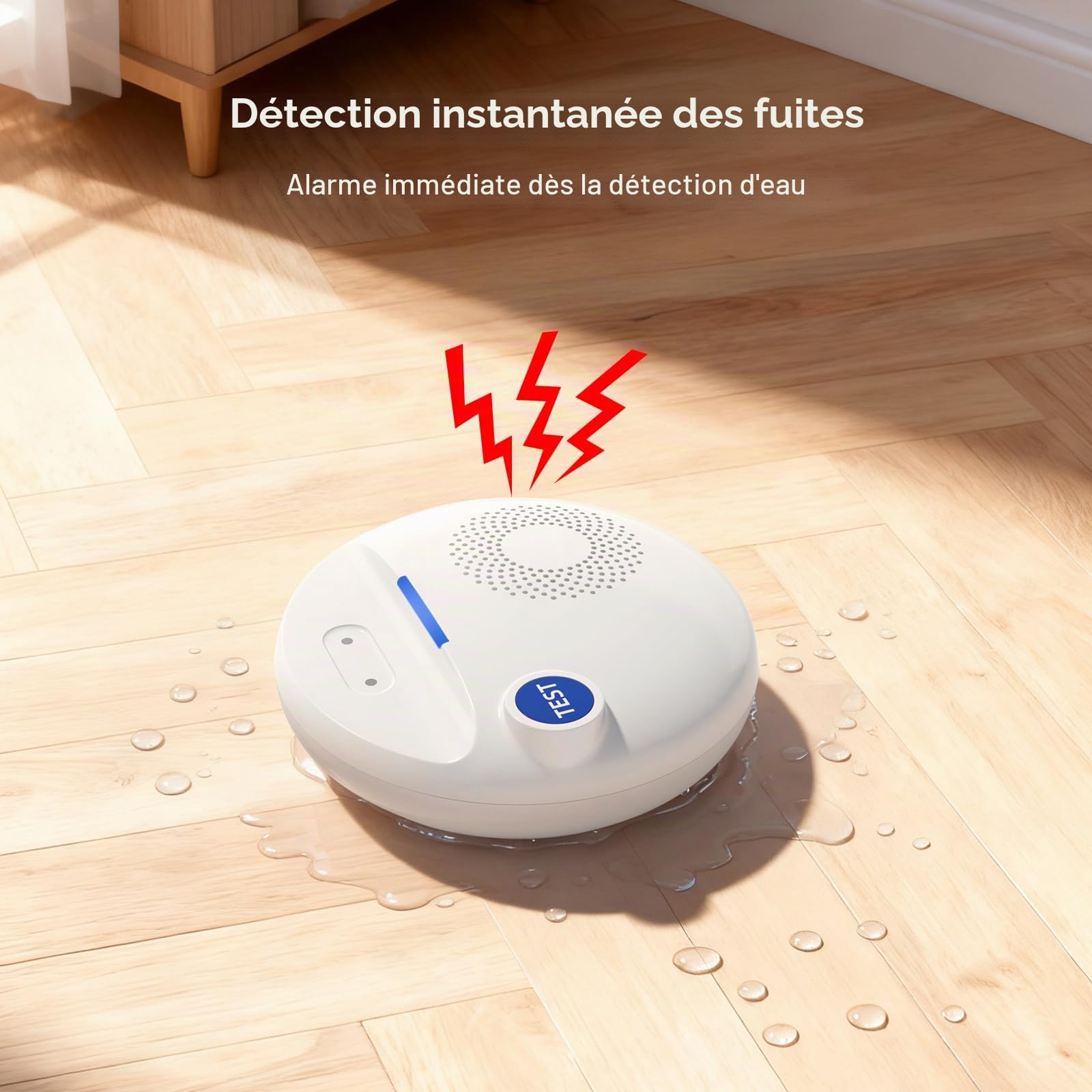 PGST - Détecteur de Fuite d'eau et d'Inondation Connecté WiFi 2.4 GHz, Bluetooth, Compatible Tuya Smart et Smartlife, IP67,Capteur de Fuite d'eau pour Cuisine, Salle de Bain, sous-Sol
