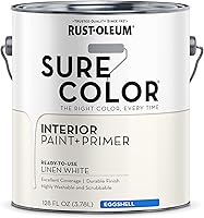 Rust-Oleum Sure Color Linen White Eggshell Interior Paint + Primer, 1 Gallon - Low-Luster Finish for Walls