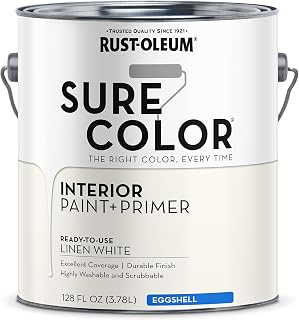 Rust-Oleum Sure Color Linen White Eggshell Interior Paint + Primer, 1 Gallon - Low-Luster Finish for Walls