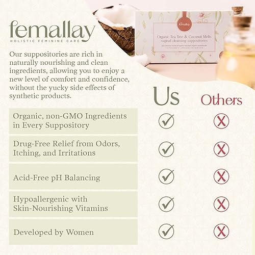 Miniatura 5 de Femallay Supositorios de limpieza vaginal de árbol de té orgánico y aceite para higiene, 100% naturales para el cuidado femenino, ideal para
