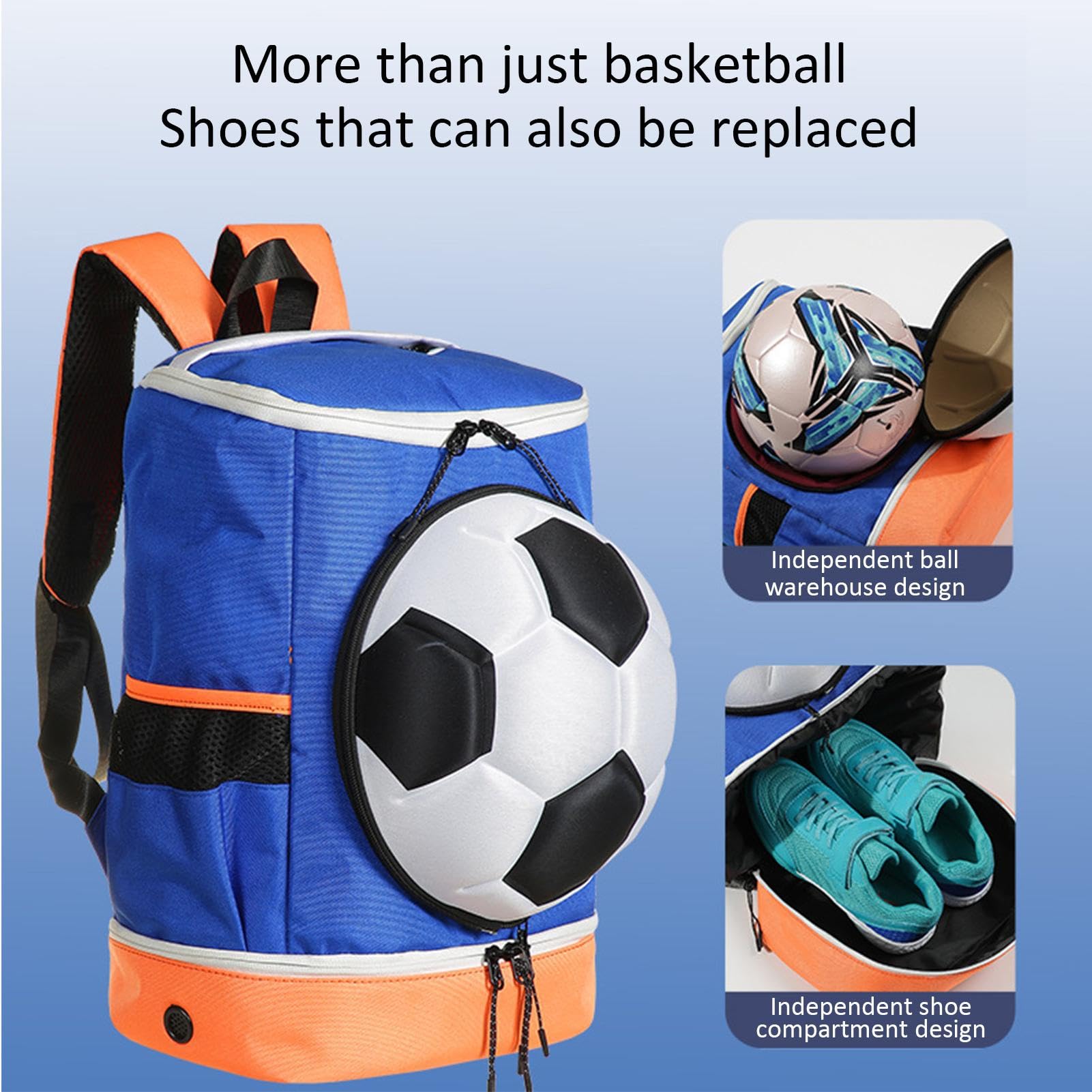 Zaino da calcio per giovani, borsa da basket, grande capacità, zaino da pallavolo, con scomparto per pallacanestro, pallavolo, calcio
