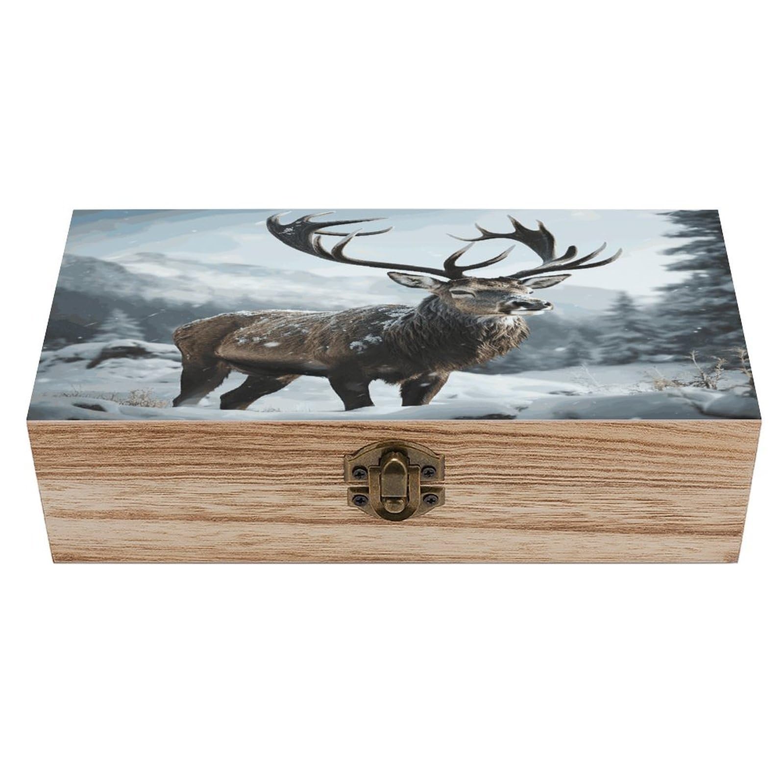 VstaDank Snow Elk Wooden Keepsake Box with Hinged Lid Solid Wood Gift Boxes Beautifully Keepsake Box Jewellery Organiser Retro Memory Treasure Case with Lids Decorative Boxes