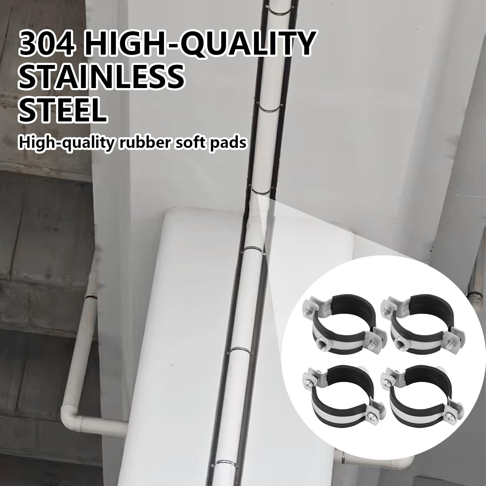 Clip de tubería, con inserciones de goma, con un diámetro ajustable de 40 - 43 mm / 1 1 / 4 ", muy adecuado para proyectos de instalación y decoración de tuberías, con 4 soportes metálicos disponibles