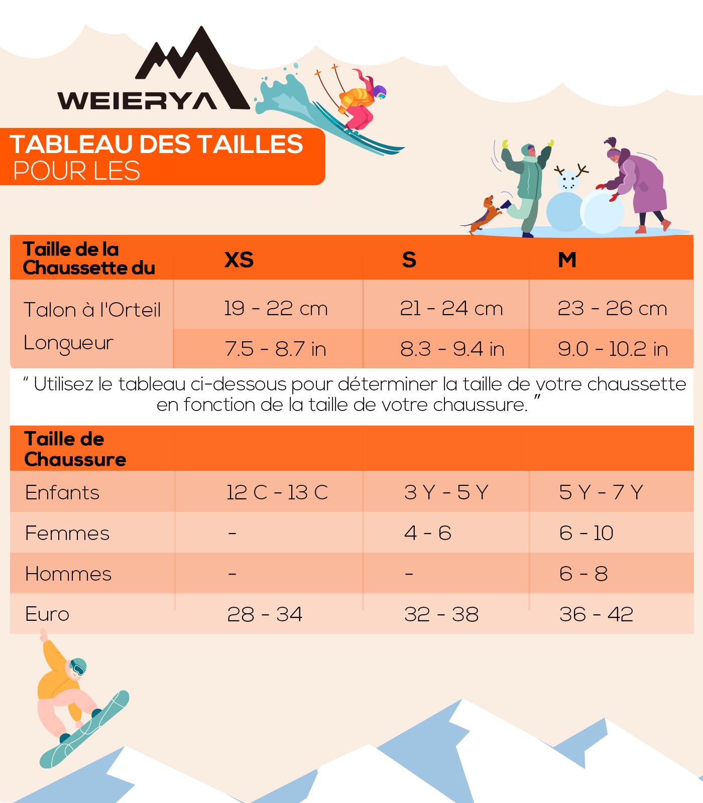 Chaussettes de Ski pour Enfant, Chaussettes Thermiques de Ski pour Garcon et Fille, 3 Paires