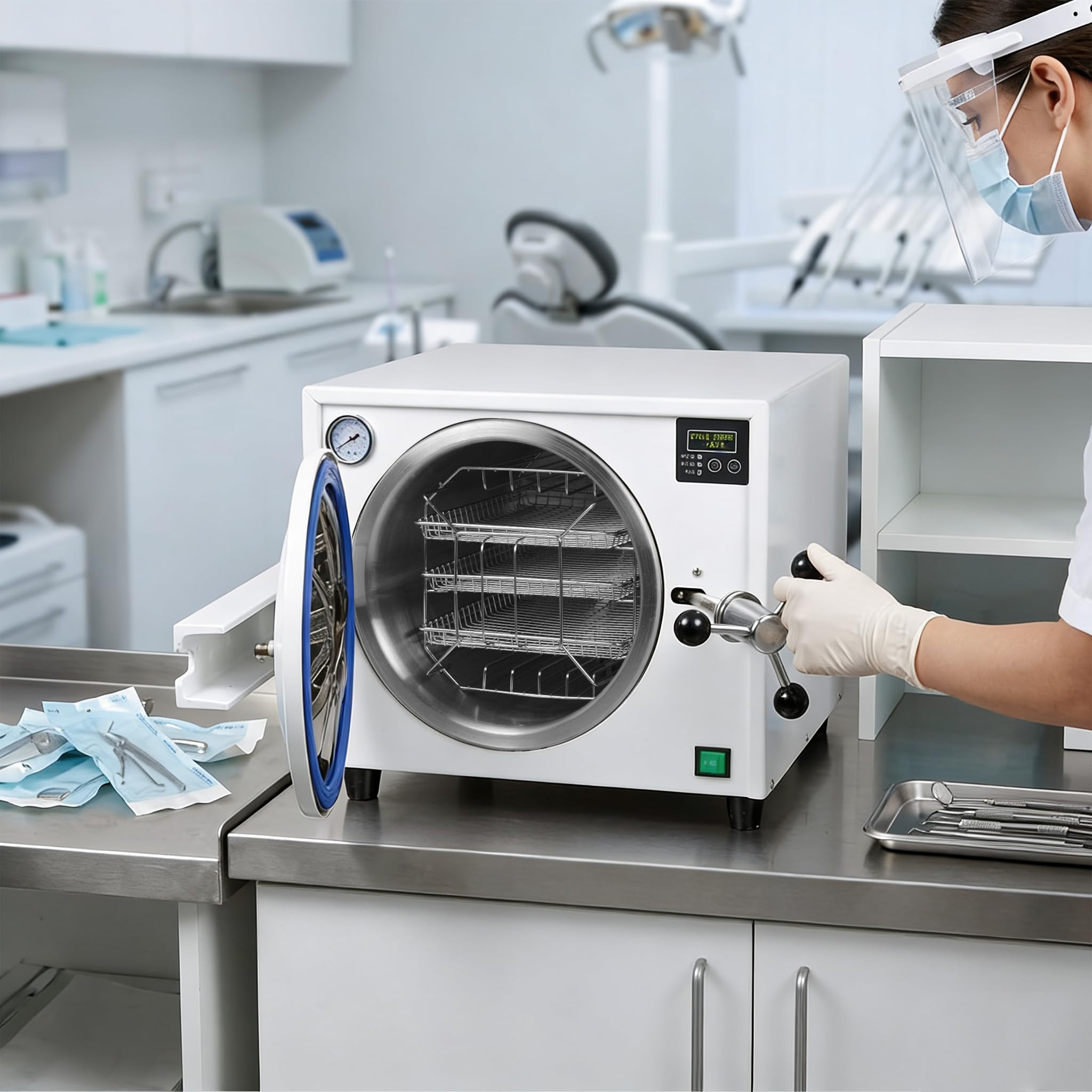 Klasse N 18L Autoklav Hochdruckdampfsterilisator mit Trocknungsfunktion, Digitales LCD-Display, Dual-Control-Türsperre, Laborausrüstung aus Edelstahl
