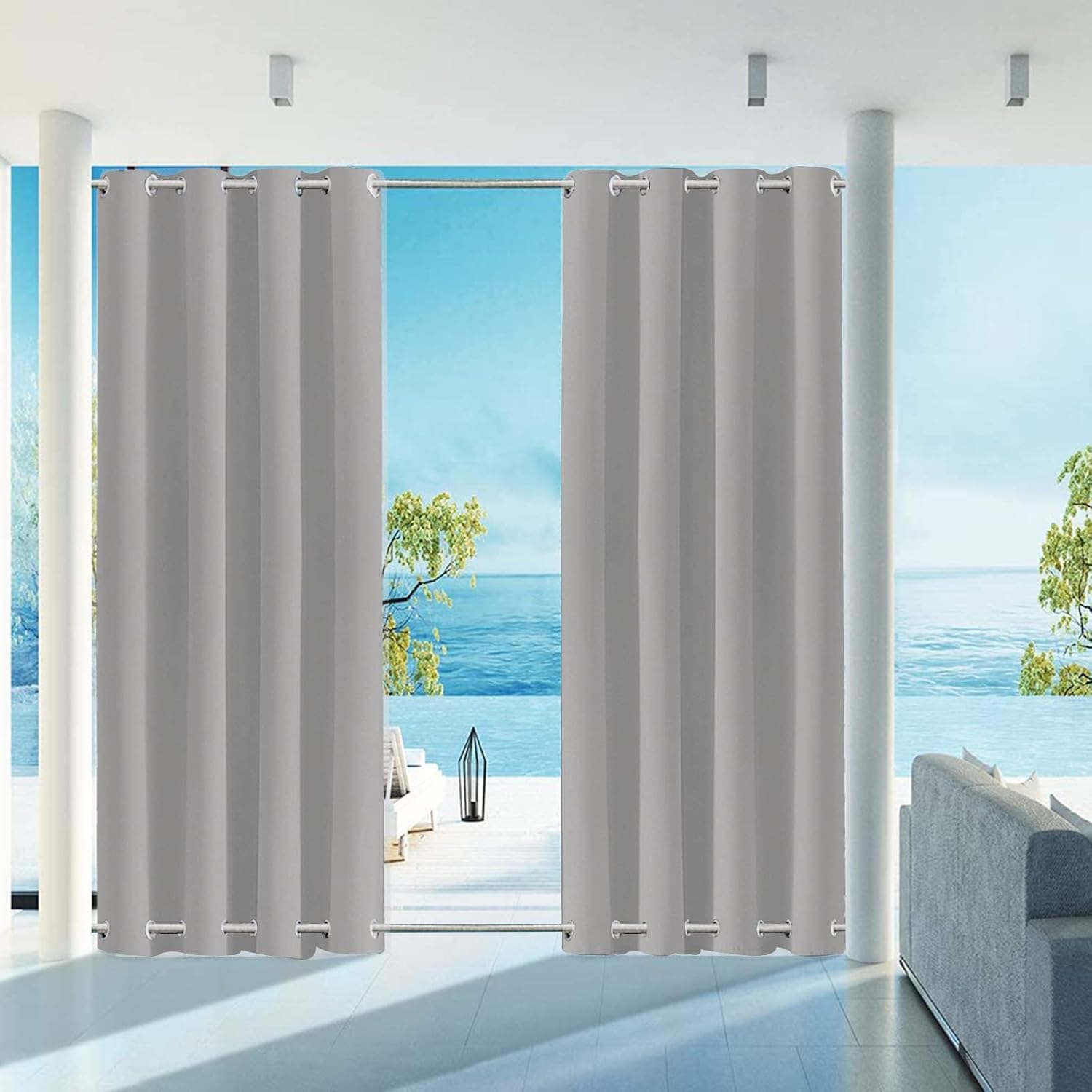 Outdoor Curtains for Garden Patio Gazebo Pergola Waterproof Windproof Blackout Outdoor Curtains Thermal Insulated Outdoor Curtains for Garden Patio Door Double Grommet(Top and Bottom)