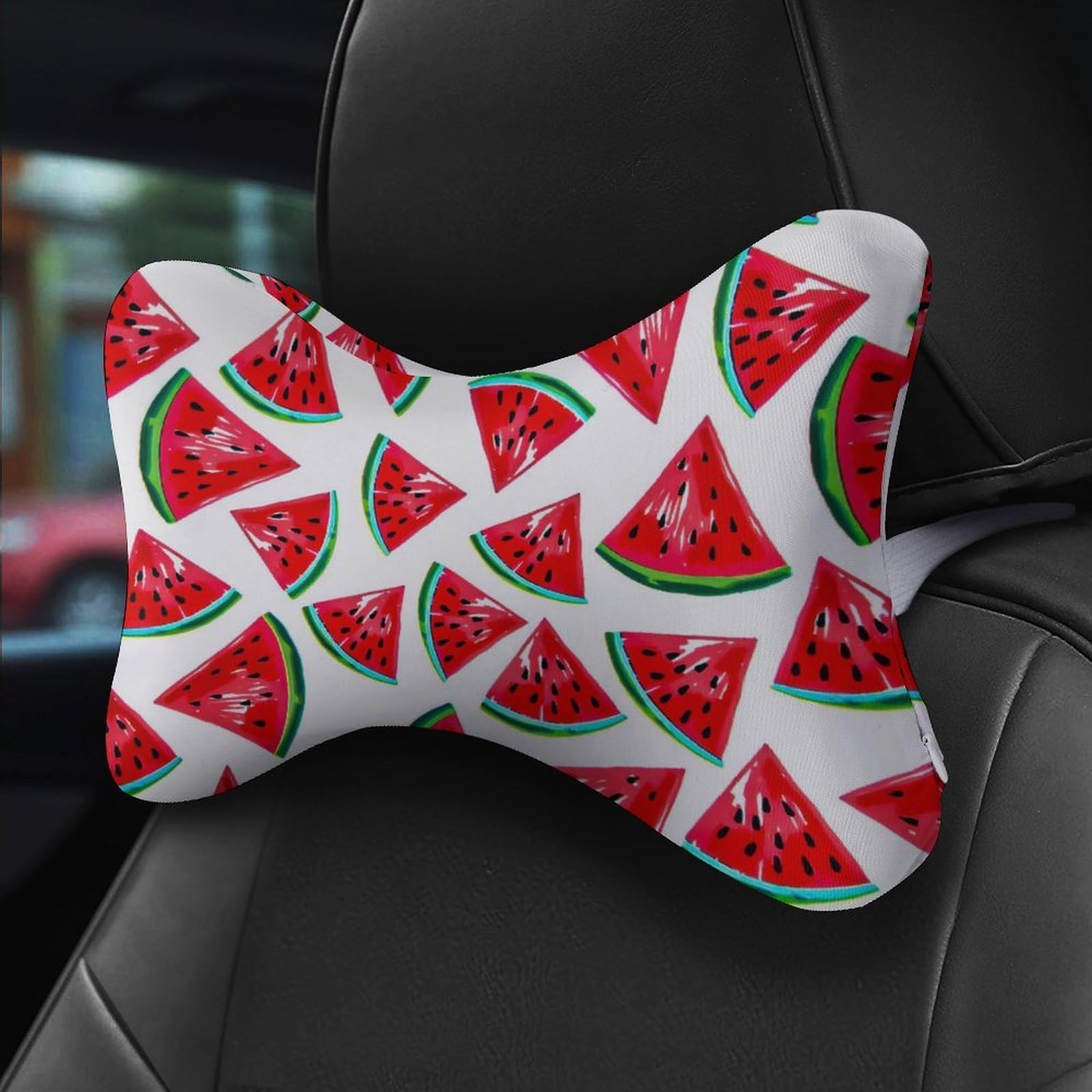 Watermelon Pattern Car Neck Pillow Set of 2 Car Seat Head Support Cushion Bone Pillows with Elastic Strap