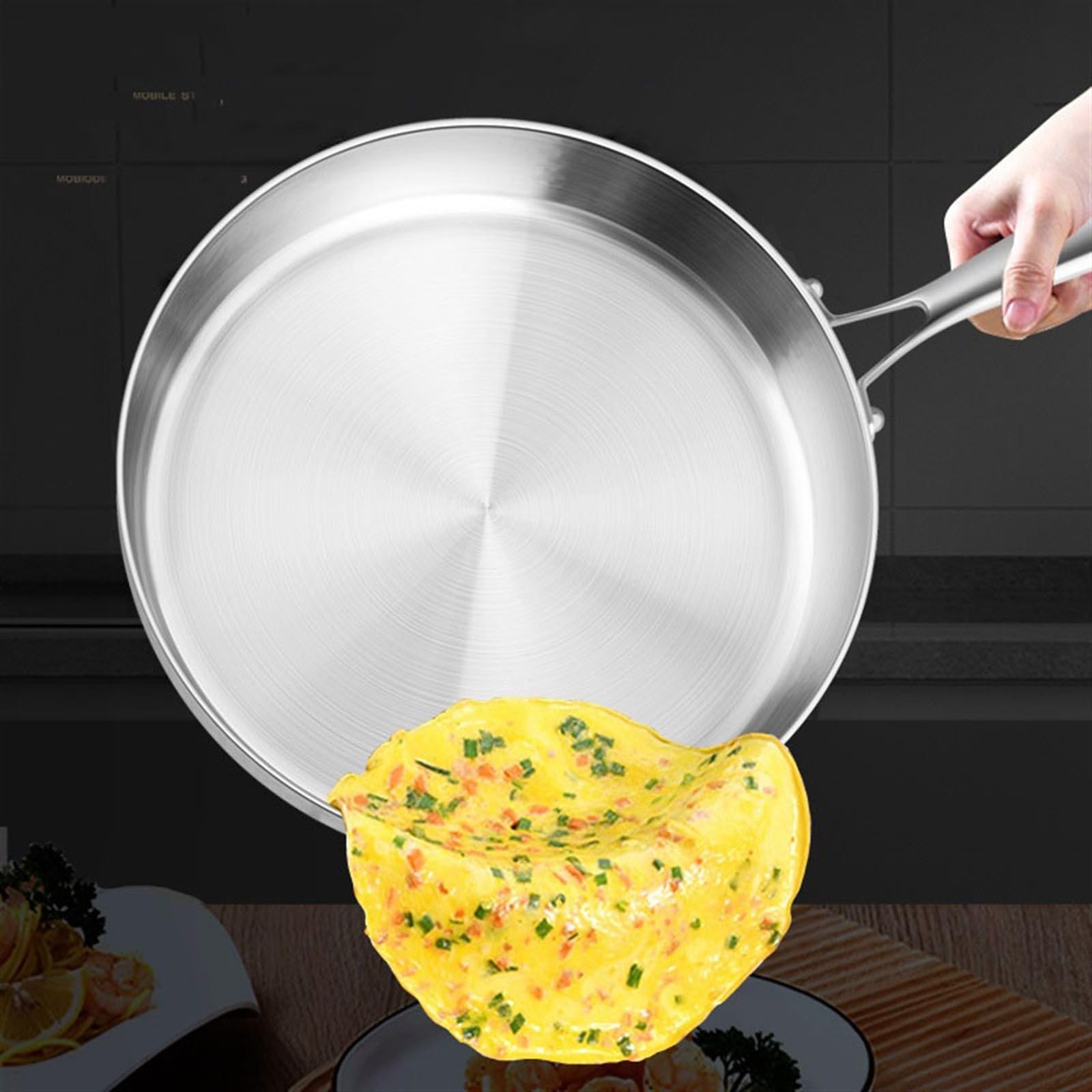 Patelnie Niepowlekana patelnia non-stick gospodarstwa domowego 316 stal nierdzewna głęboka do steków naleśników kuchenka gazowa indukcyjna dostępna Patelnie do omletów(26cm)