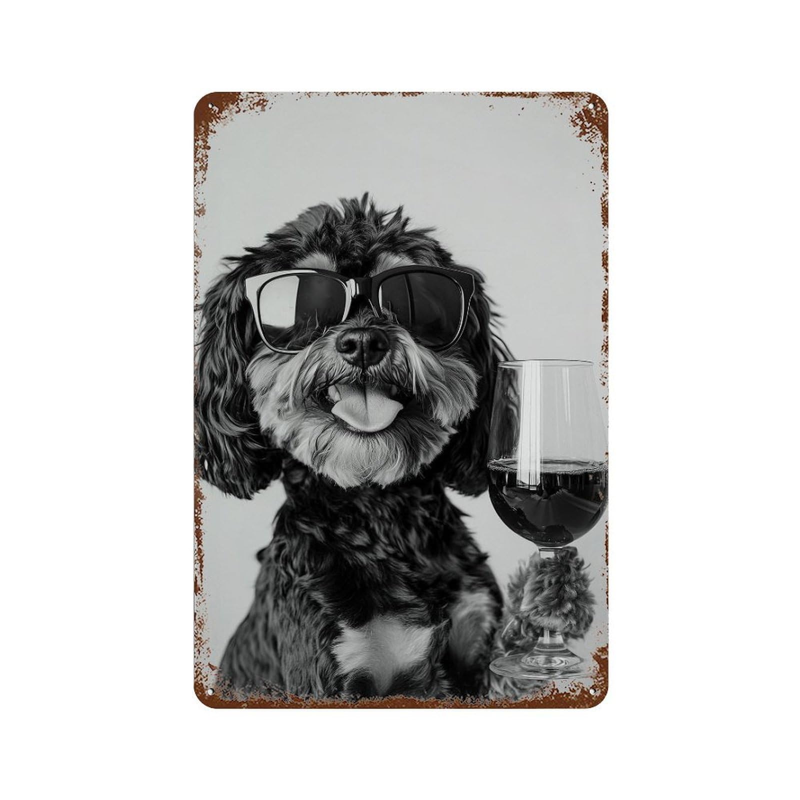 xiaoxiaoshen Cavapoo And Wine Print Wall Decor Art Metal Tin Poster Modern Home Decor Art Home Bar Shop Decorations Vintage Sign 30x20cm