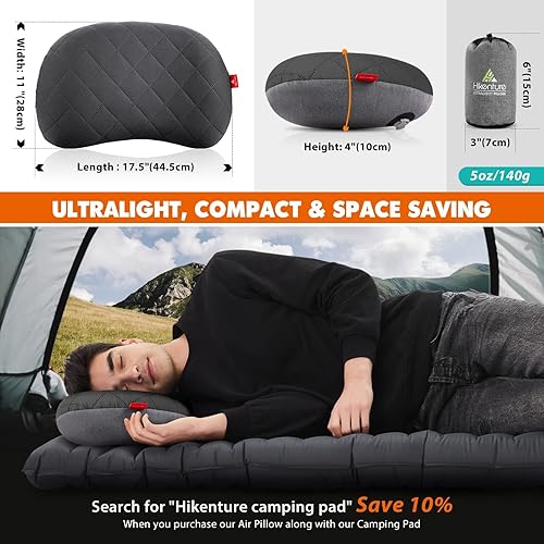Miniatura 6 de Hikenture Almohada de camping con funda extraíble, almohada inflable ultraligera para dormir, almohadas inflables, almohada de senderismo portátil y