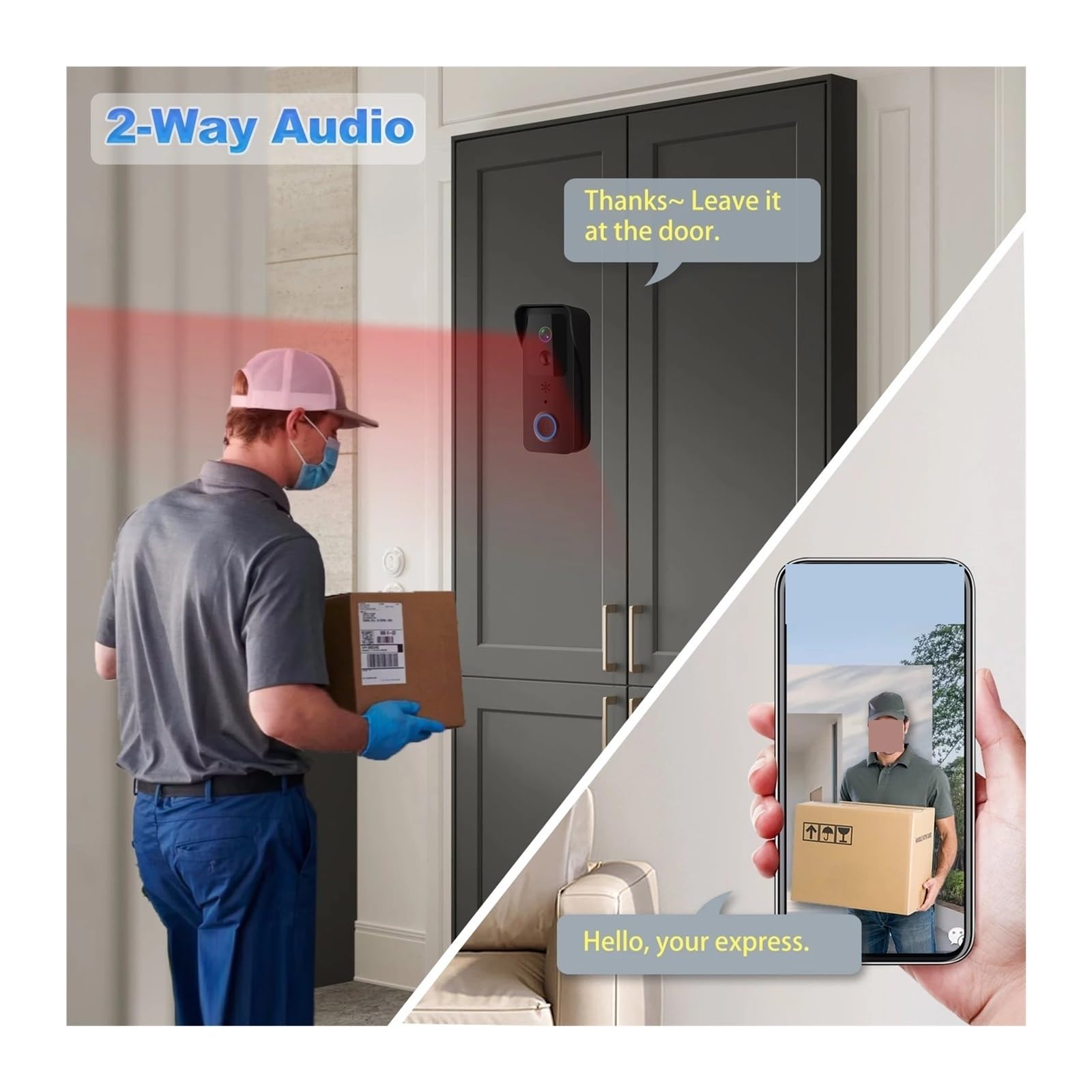 Videocitofono, Videocitofono WiFi 5G 2.4G 1080P Tuya Smart, citofono wireless esterno, telecamera impermeabile, campanello con suoneria(Black Option 1)