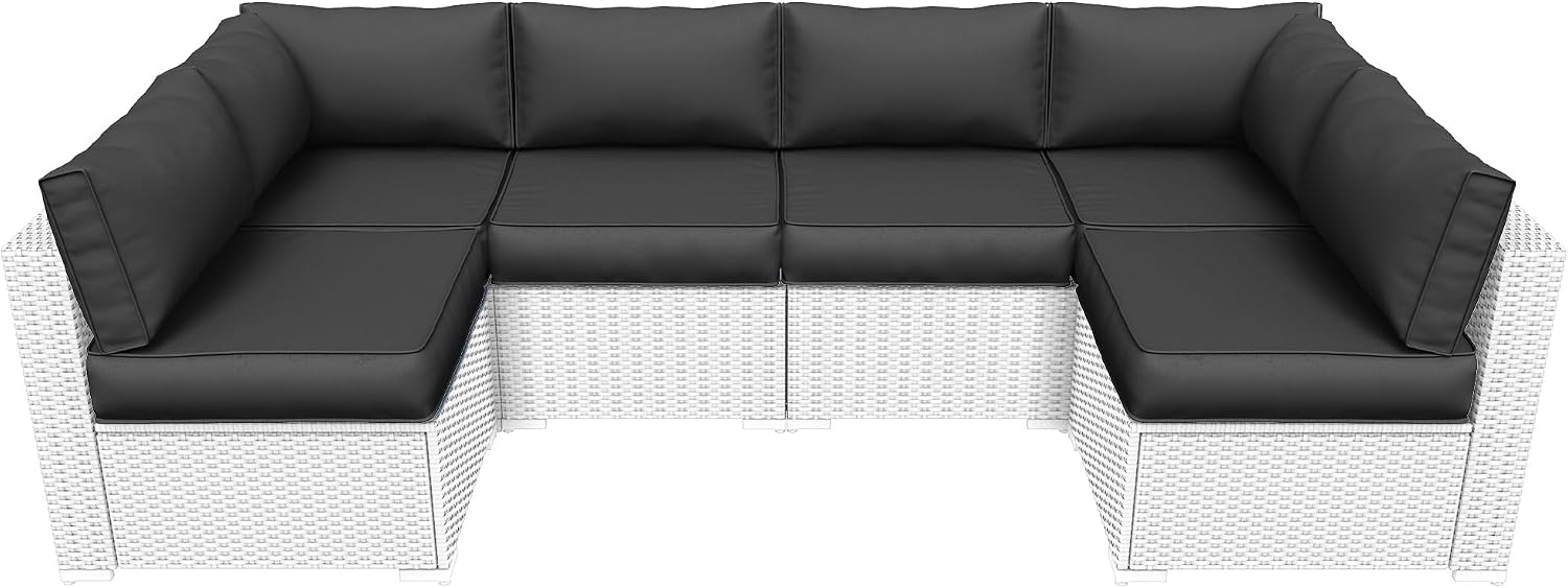 Patio Furniture Cushions, Water-Repellent Outdoor Replacement Cushions for 6-Seat Rattan Wicker Conversation Sectional Sets, 14-Piece Cushion Set for Outdoor Couch(Black)