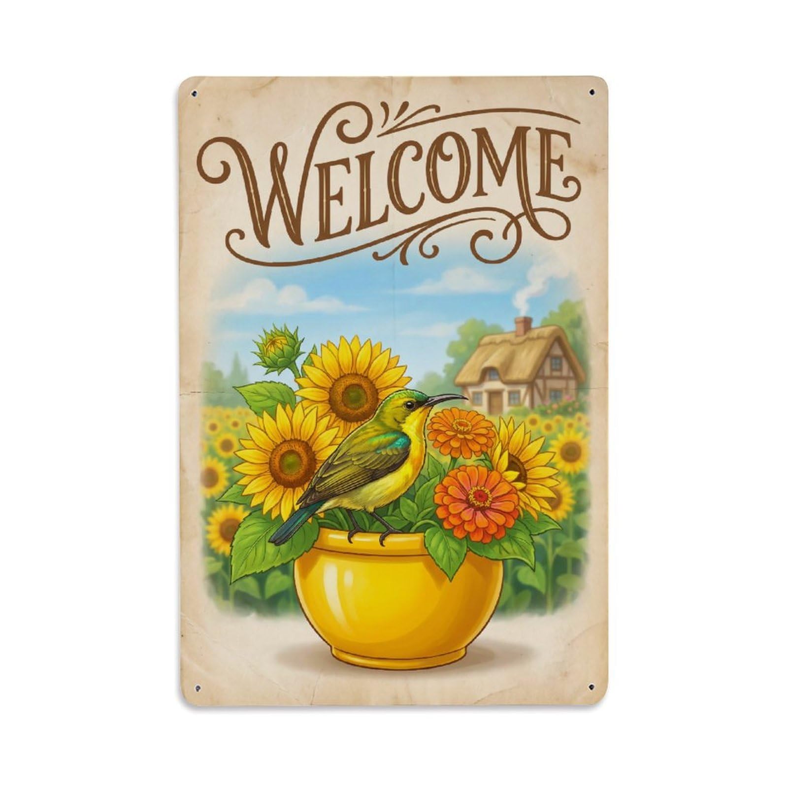Cxhjca 8X12inch(20X30cm) Vintage Welcome Sunbird Peaceful Place Metal Tin Sign