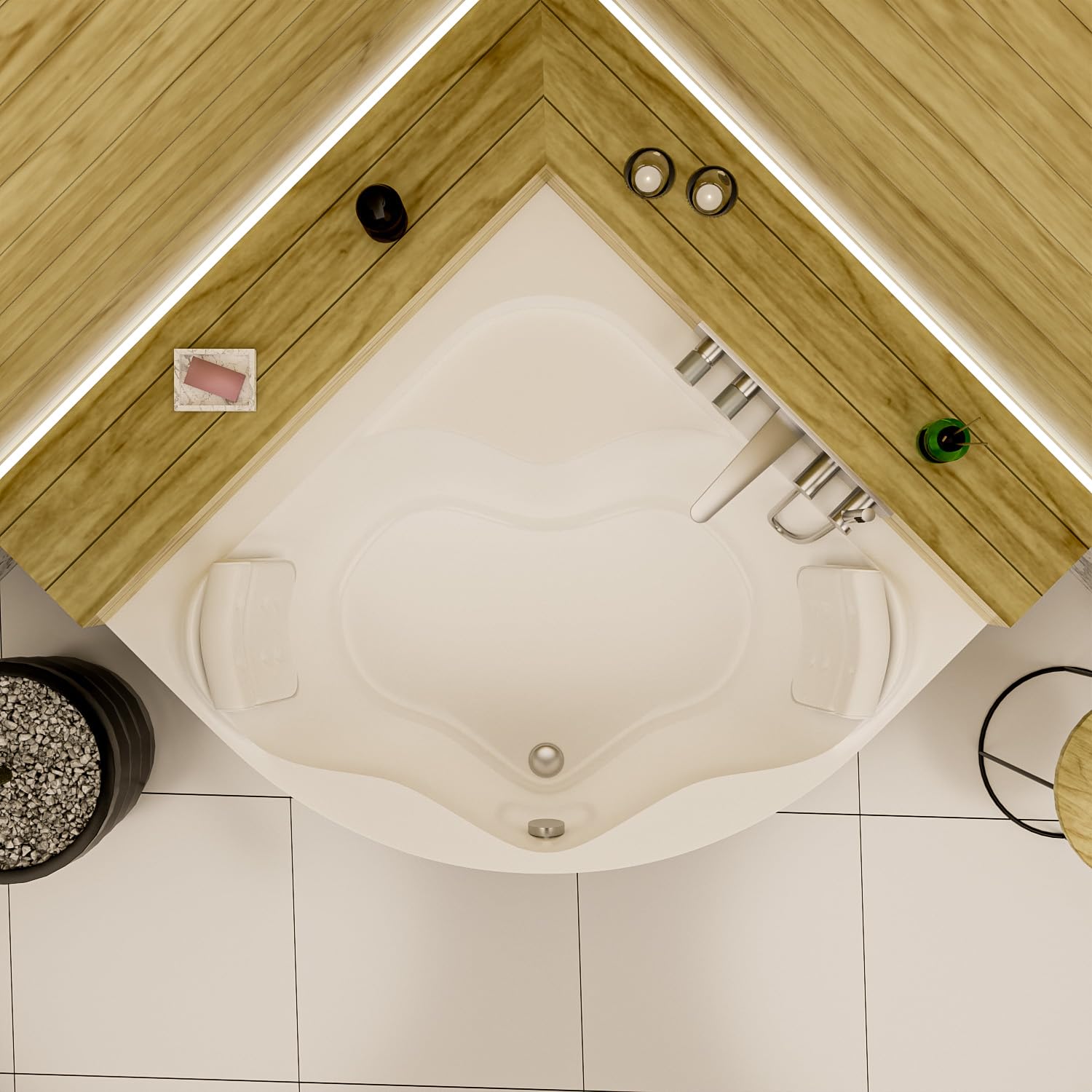 ECOLAM Eckbadewanne Selma 150x150 Schürze + 2 x Kopfkissen Sole Acrylwanne | direkt vom Hersteller Top Qualität echtes Sanitäracryl modern Verkleidung keine Fliesen nötig Ablauf Füße im Set