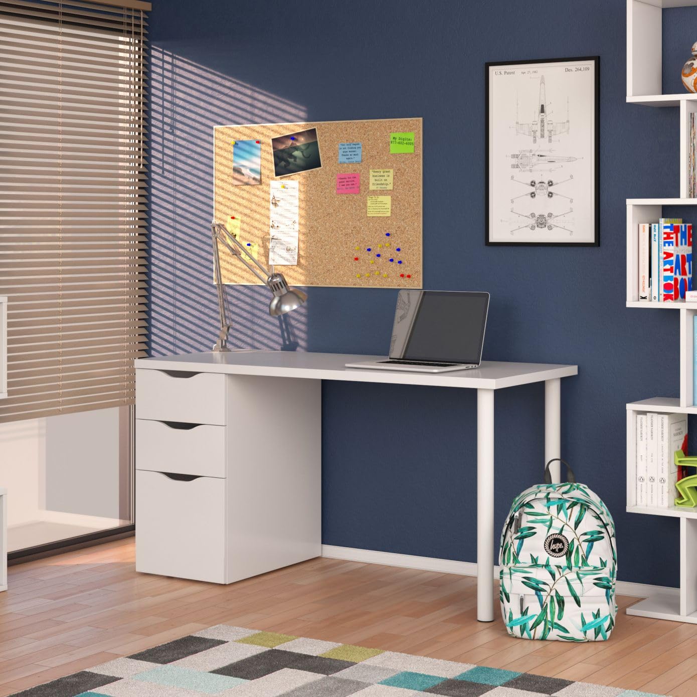 Habitdesign Mesa Ordenador Reversible con 2 Cajones y 1 Puerta, Mesa Despacho, Escritorio, Modelo Athena, Acabado en Color Blanco Artik, Medidas: 138 cm (Ancho) x 60 cm (Fondo) x 74 cm (Alto)