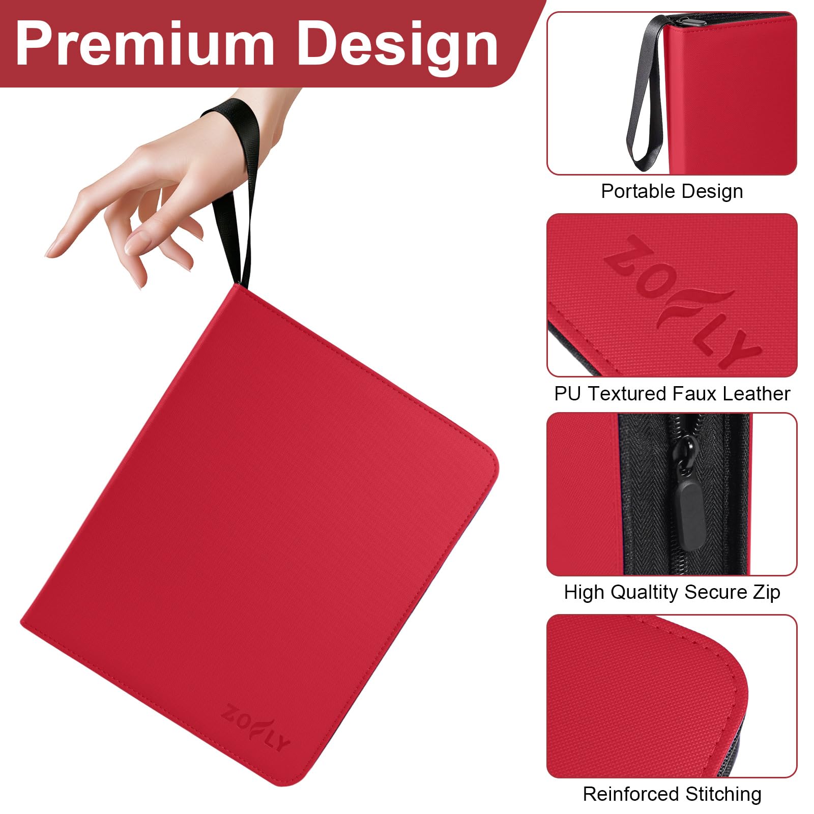 Confezione da 50 raccoglitori per carte collezionabili a 9 tasche, 3 anelli, di alta qualità, con cerniera, 900 grandi capacità di archiviazione per carte sportive, in poliuretano, per TCG, MTG