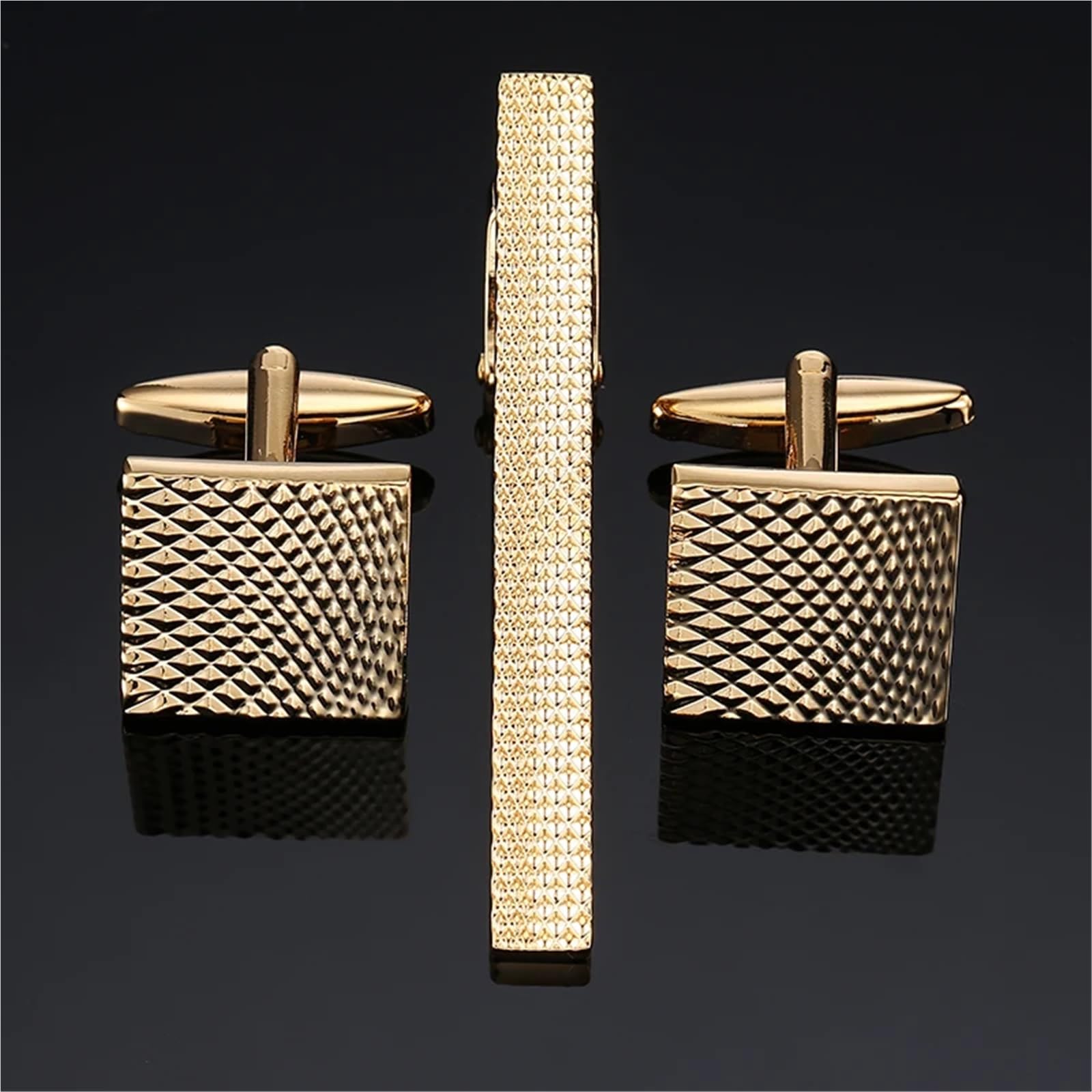 Juego de gemelos con clip corbata flor cuadrada material cobre for camisa hombre, negocios Para Hombre