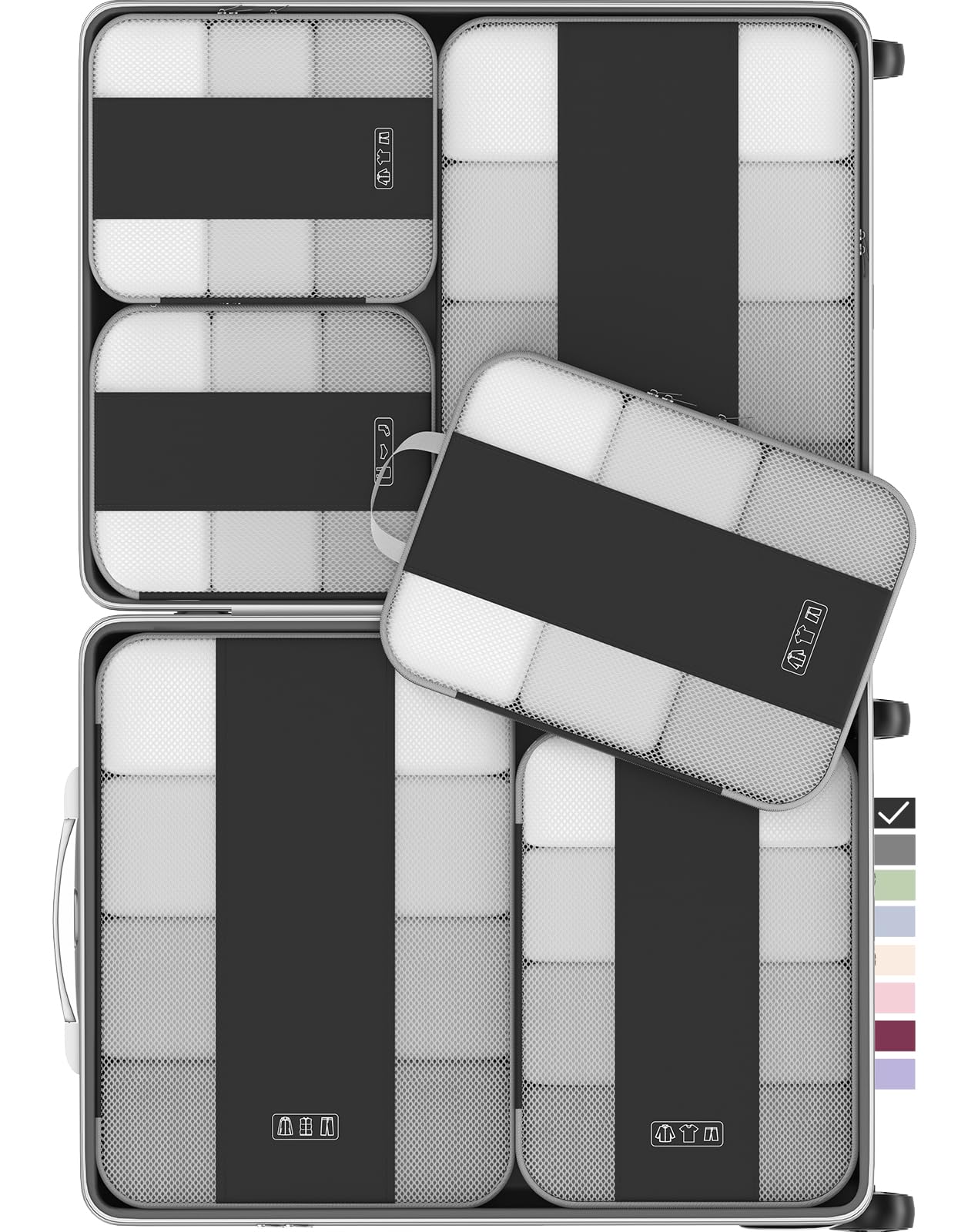 6 set compression packing cubes for travel essentials,compressible expandable packing cubes for suitcase,olarhike luggage organizer bags for travel,handy helper for organizing clothes(black)