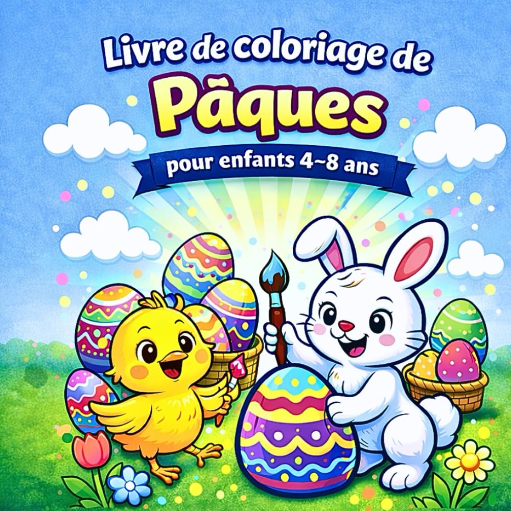 Mon livre de coloriage de Pâques pour enfants 4–8 ans: Lapins, poussins, œufs de Pâques & scènes de printemps | Coloriages amusants et faciles pour filles et garçons