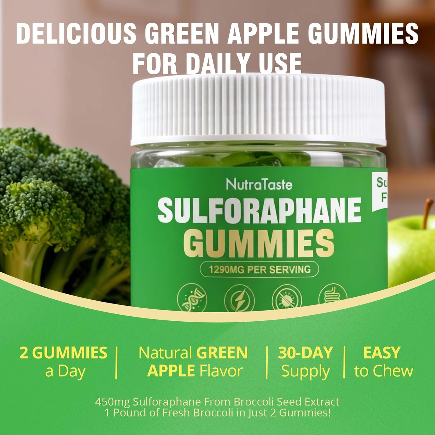 Liposomal Sulforaphane Supplement 450mg | Broccoli Sprout & Seed Extracts, Glucoraphanin, Myrosinase, Glutathione & Sunflower Lecithin | Antioxidant Detox & Cellular Health | Sugar-Free, 60 Gummies - Image 5