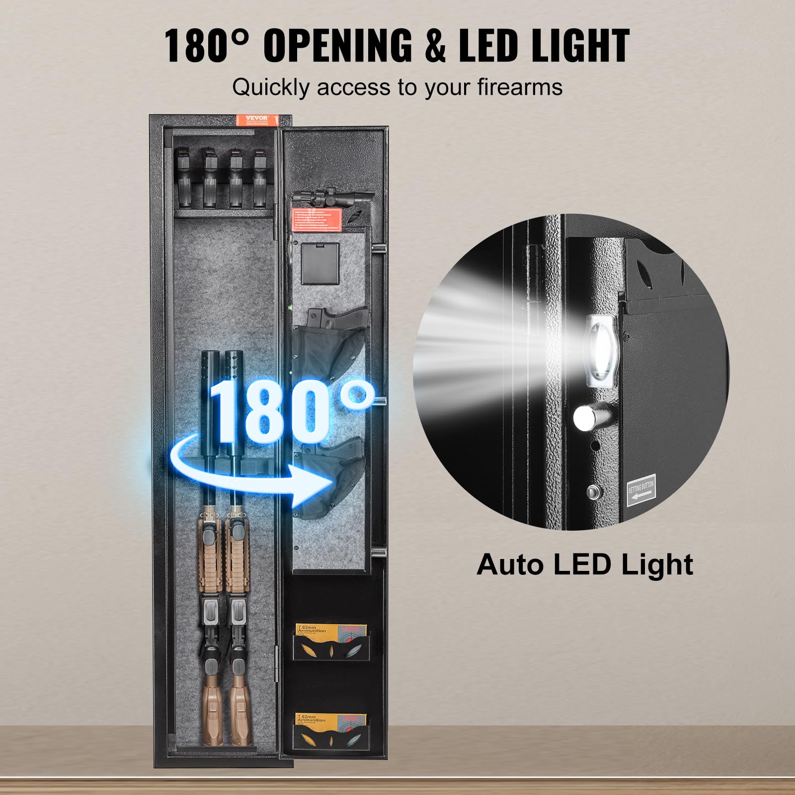 VEVOR Cassaforte per 2 Fucili, Cassaforte per Armi con Serratura e Tastiera Digitale, Armadietto per Armi ad Accesso Rapido con Ripiano Rimovibile, Rastrelliera per Armi