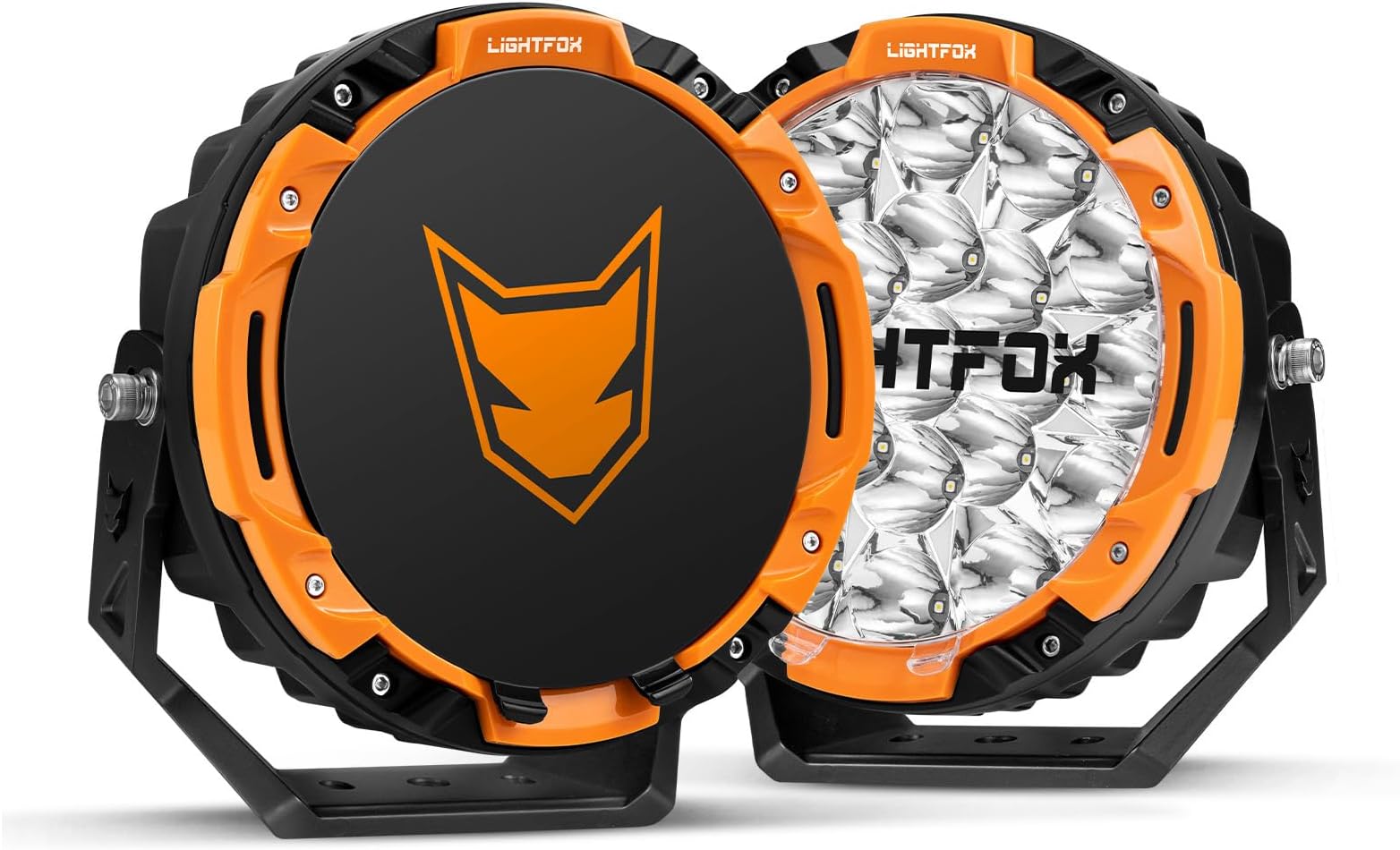 LIGHTFOX 2 PCs 7 Inch LED Driving Light Round, 15,366LM Built-in DRL with Protective Covers & Colour Rings, Adjustable Angle with Wiring Harness, IP68 for Offroad Jeep Wrangler Truck Pickup SUV